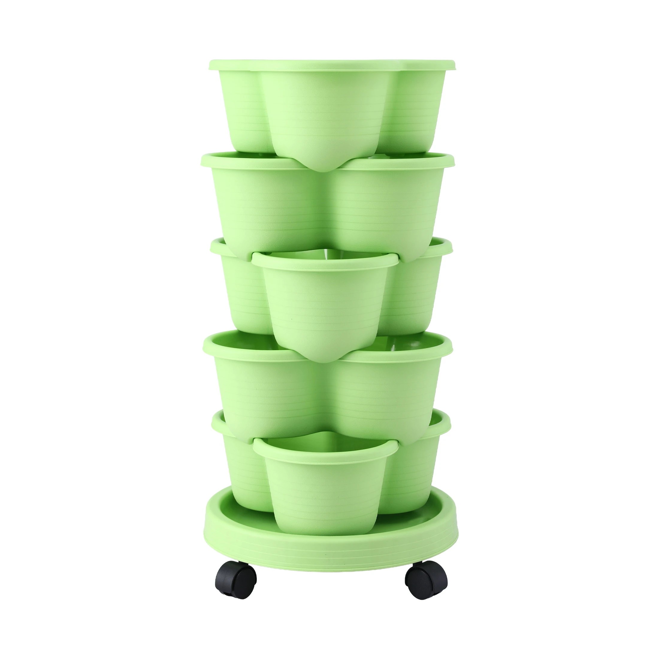 3 Green Fingers 5 Tier Vertical Garden Planter Movable Stackable Strawberry Pots with Wheels - Green, 3 of 4