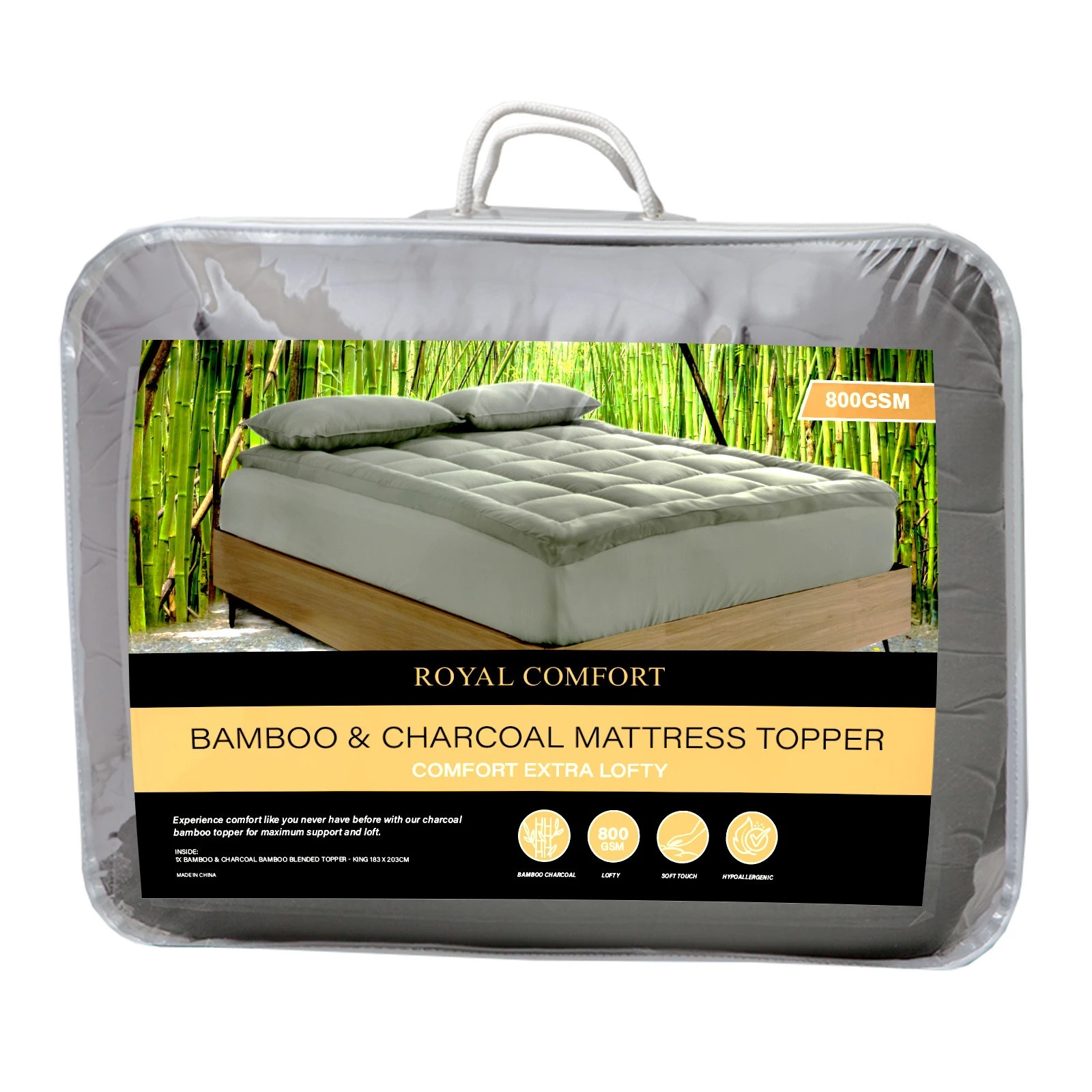 5 Royal Comfort Bamboo Blend Topper 800GSM 45cm Skirt Luxury Bedding - Single Bed - Charcoal, 5 of 10