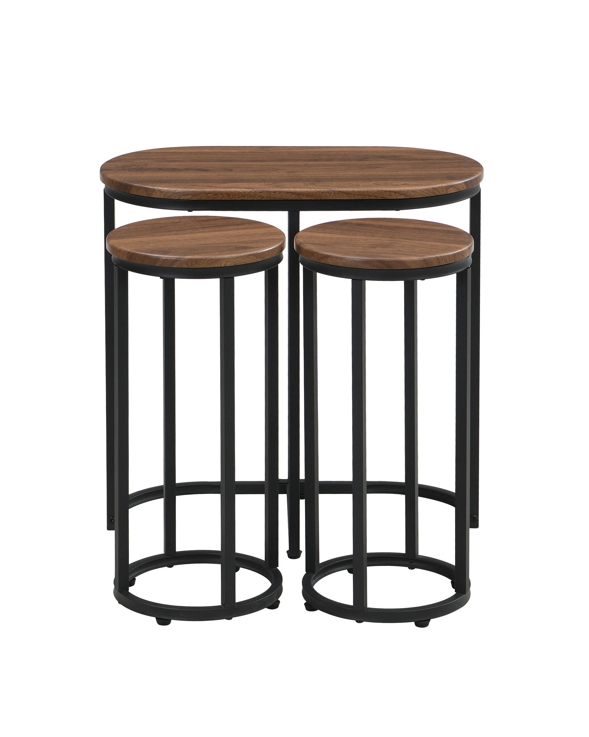 2 IHOMDEC 3 Pieces Oval Coffee Table Set with 2 Round Chairs Walnut - Brown, 2 of 9