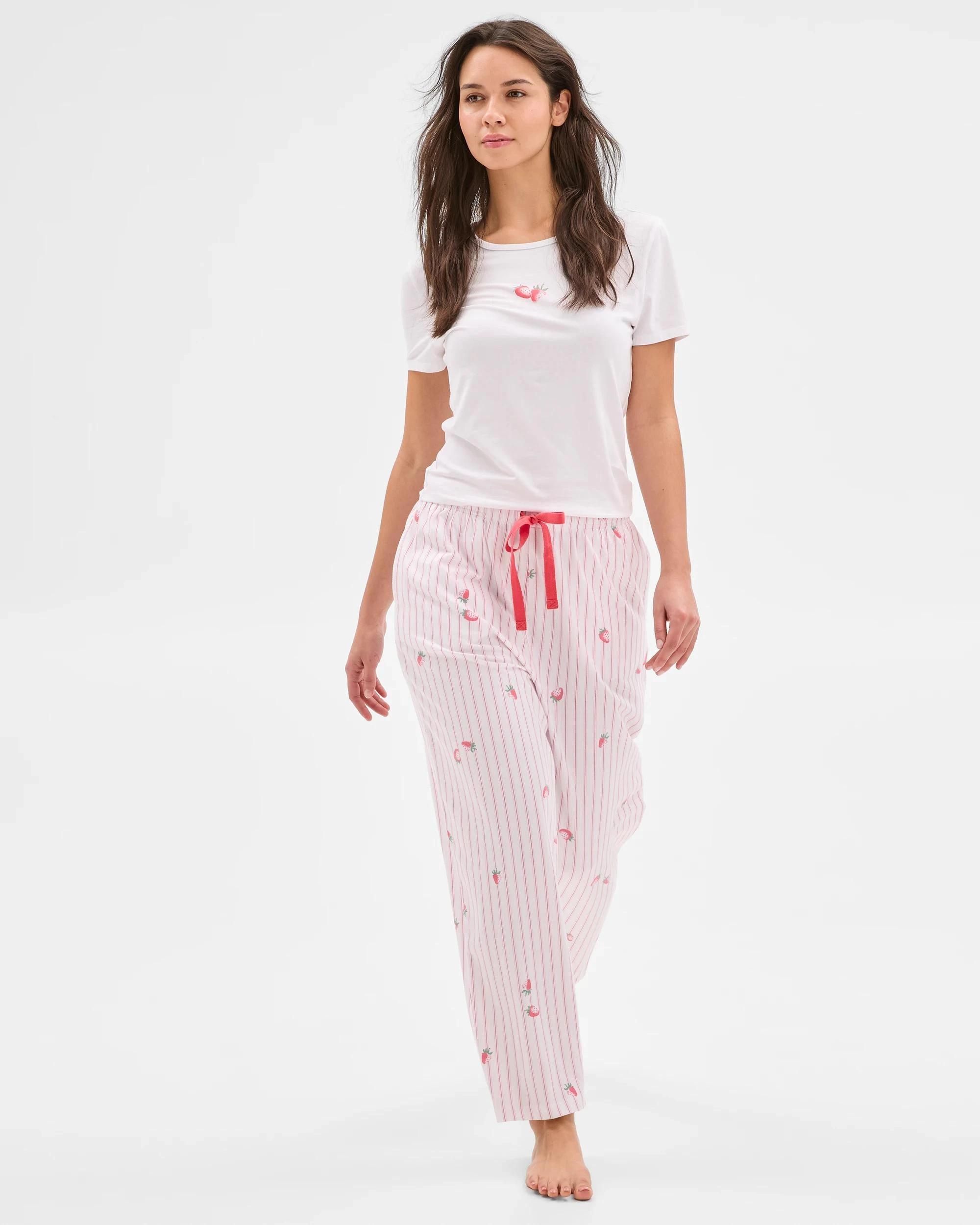 3 Target Australian Cotton 7/8 Length Sleep Pyjama Pants STRAWBERRY WHITE/RED, 3 of 4