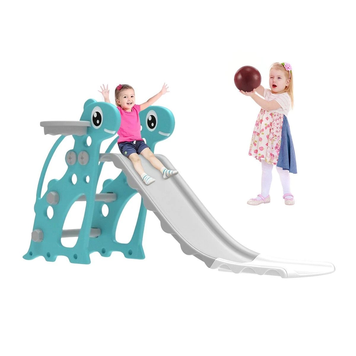 4 Kidbot 3 in 1 Kids Slide Ladder Set Climber Steps Basketball Hoop, 4 of 4