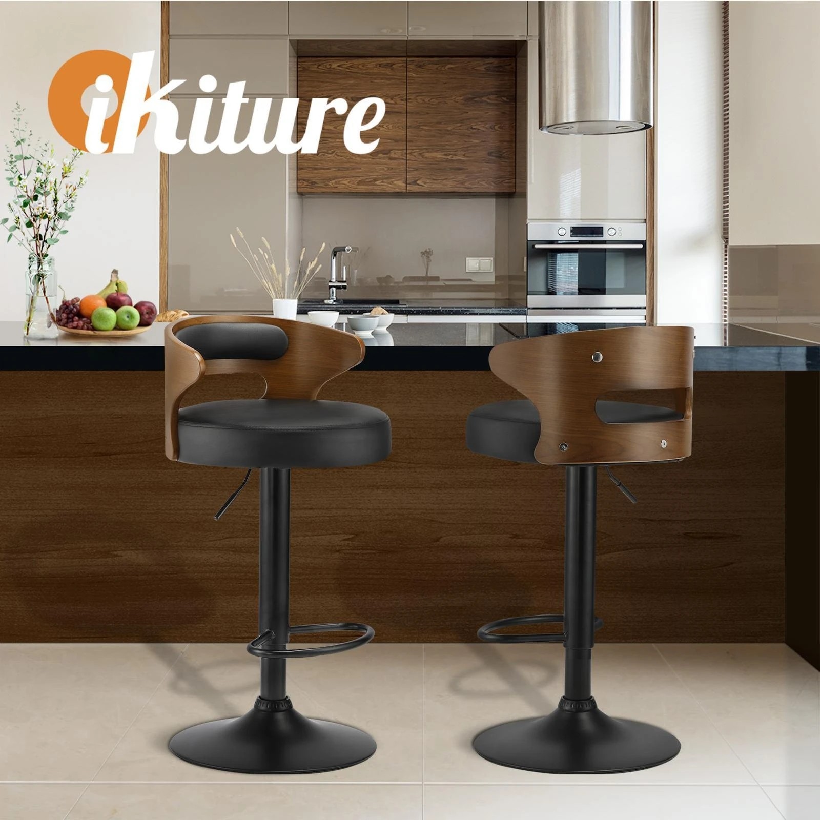 8 Oikiture 2x Bar Stools Kitchen Gas Lift Swivel Chairs Stool Wooden Barstool
 - Black, 8 of 9