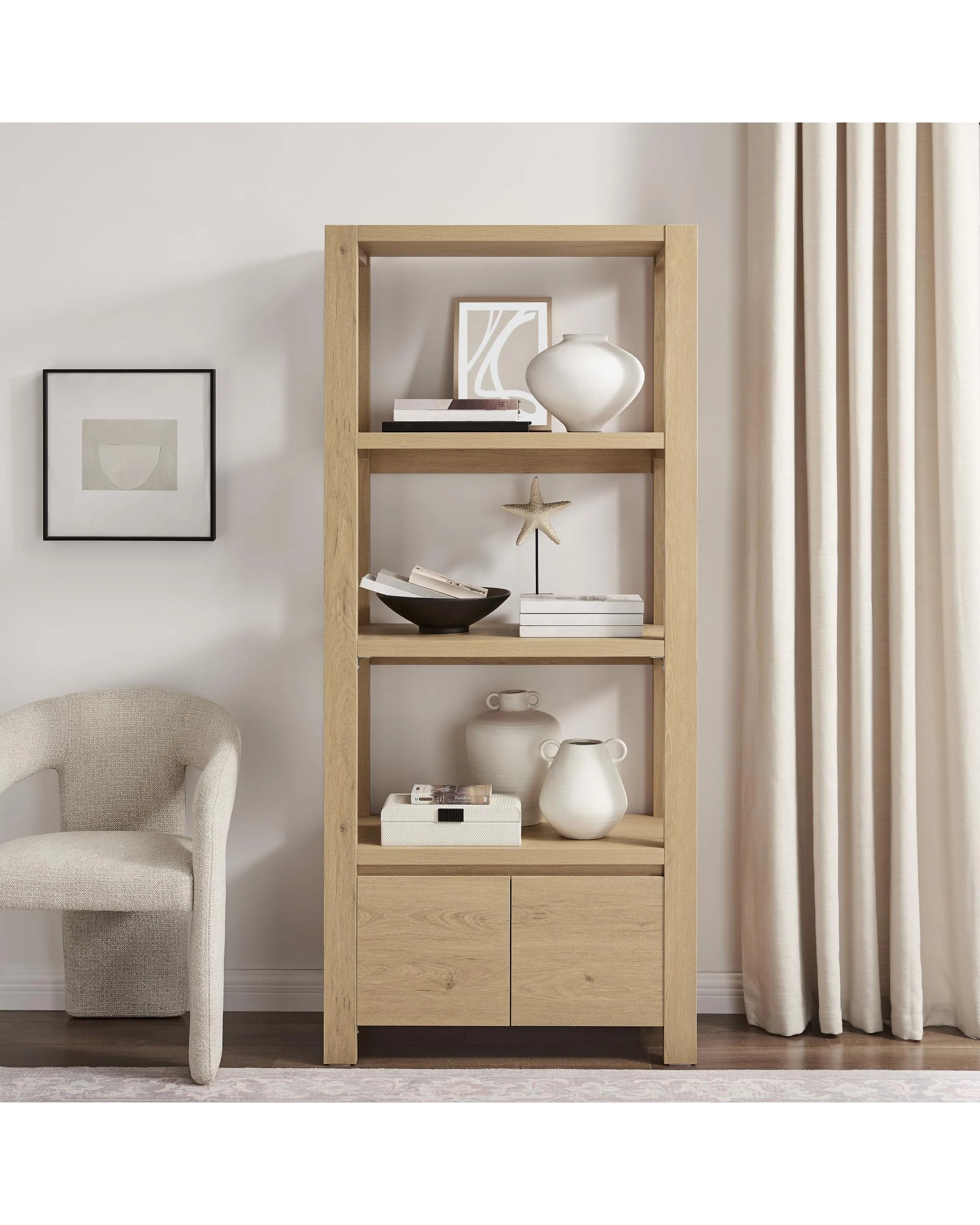 3 Kodu Bookcase Storage 3 Shelf 2 Doors Oak - Natural, 3 of 10