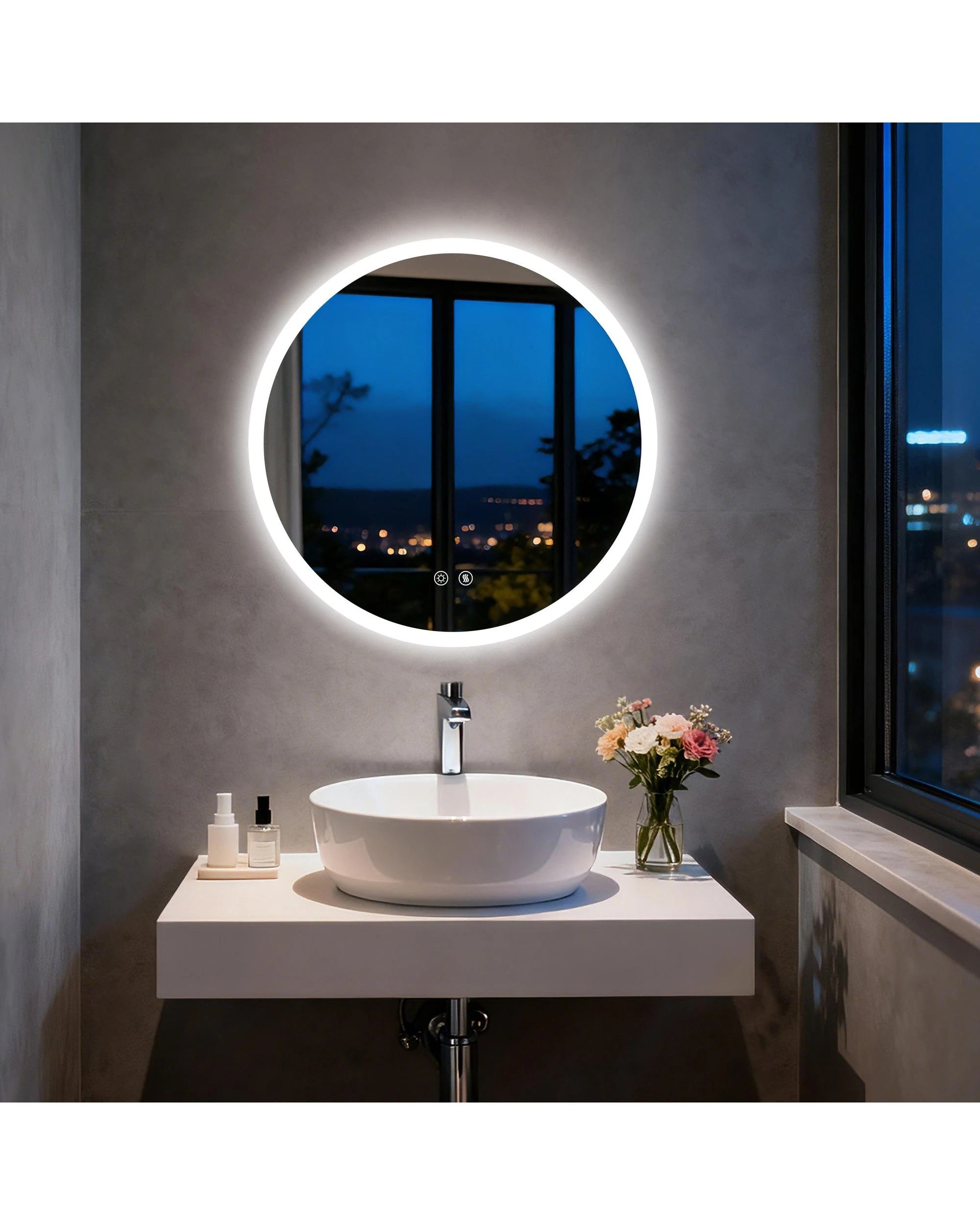 3 OAKORY 60cm Round LED Bathroom Mirror with 3 Adjustable Colour Light Anti-Fog, 3 of 4