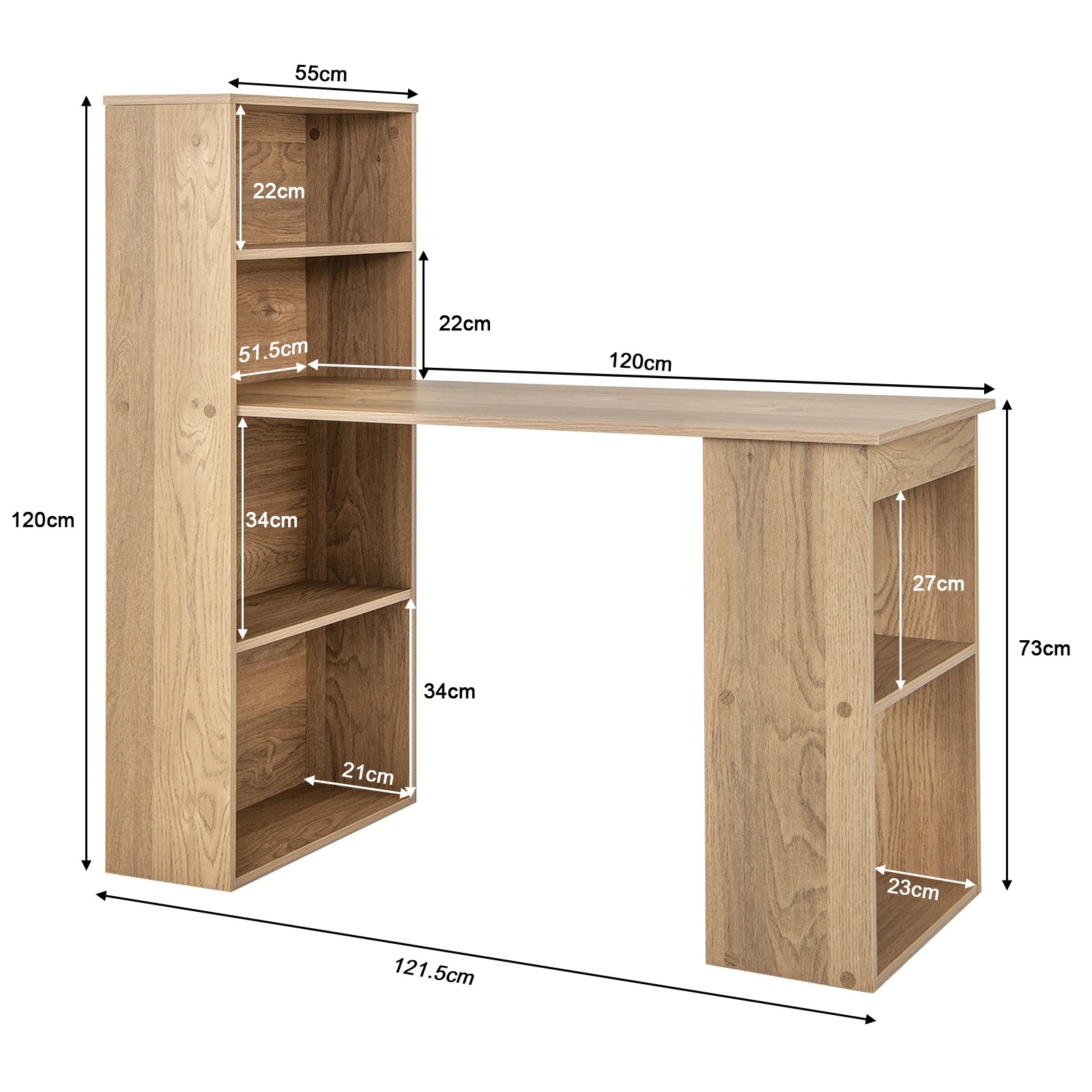 2 Costway 3-in-1 Computer Desk with Bookshelf Reversible Writing Work Table - Natural, 2 of 6