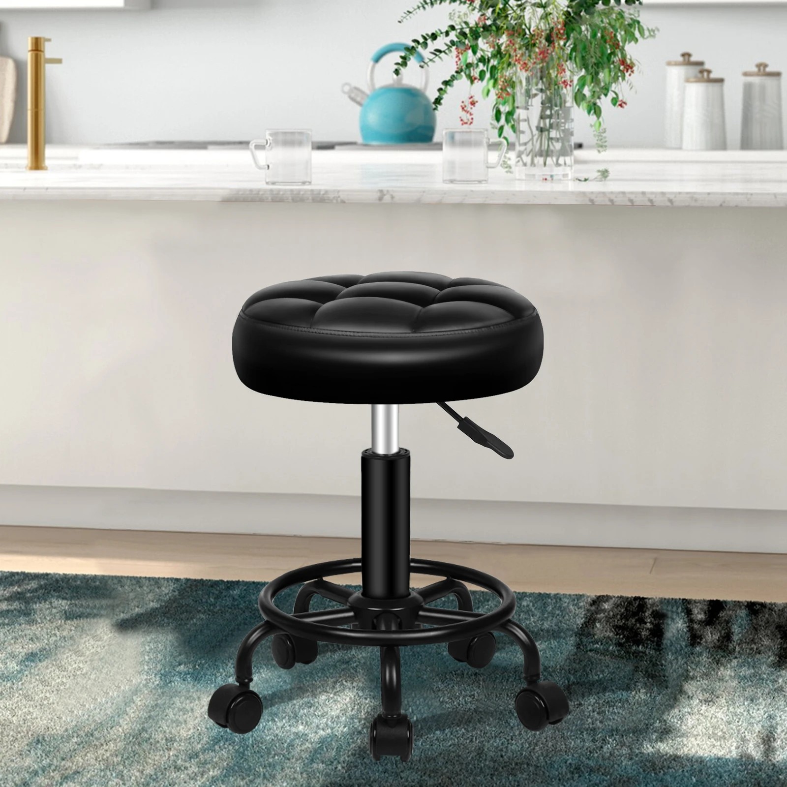 4 Alfordson 2x Salon Stool Round Swivel Barber Hair Dress Chair - All Black, 4 of 10