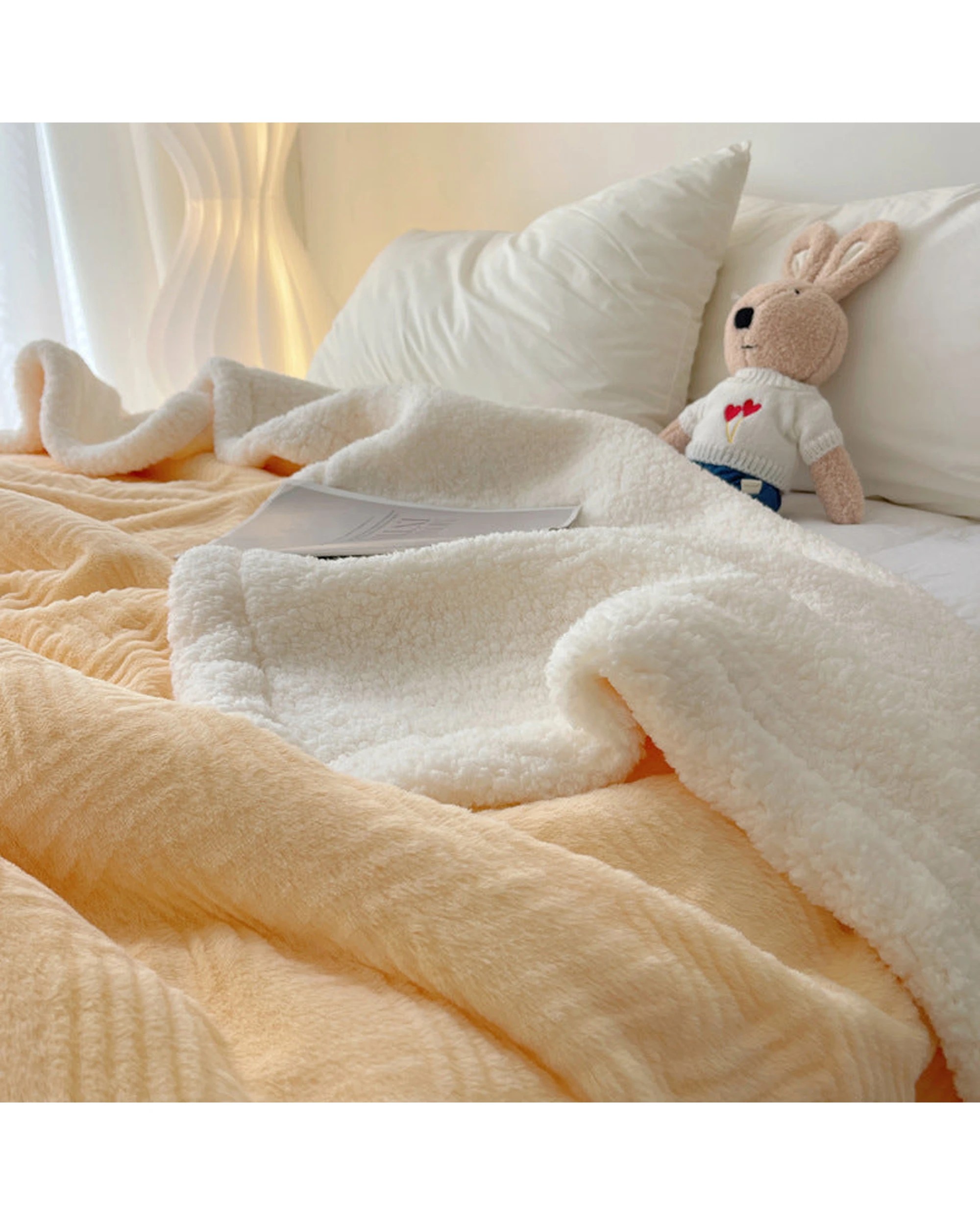 4 Cotton More Large Faux Rabbit Plush Blanket Throw 200x230cm Cream - Yellow, 4 of 7
