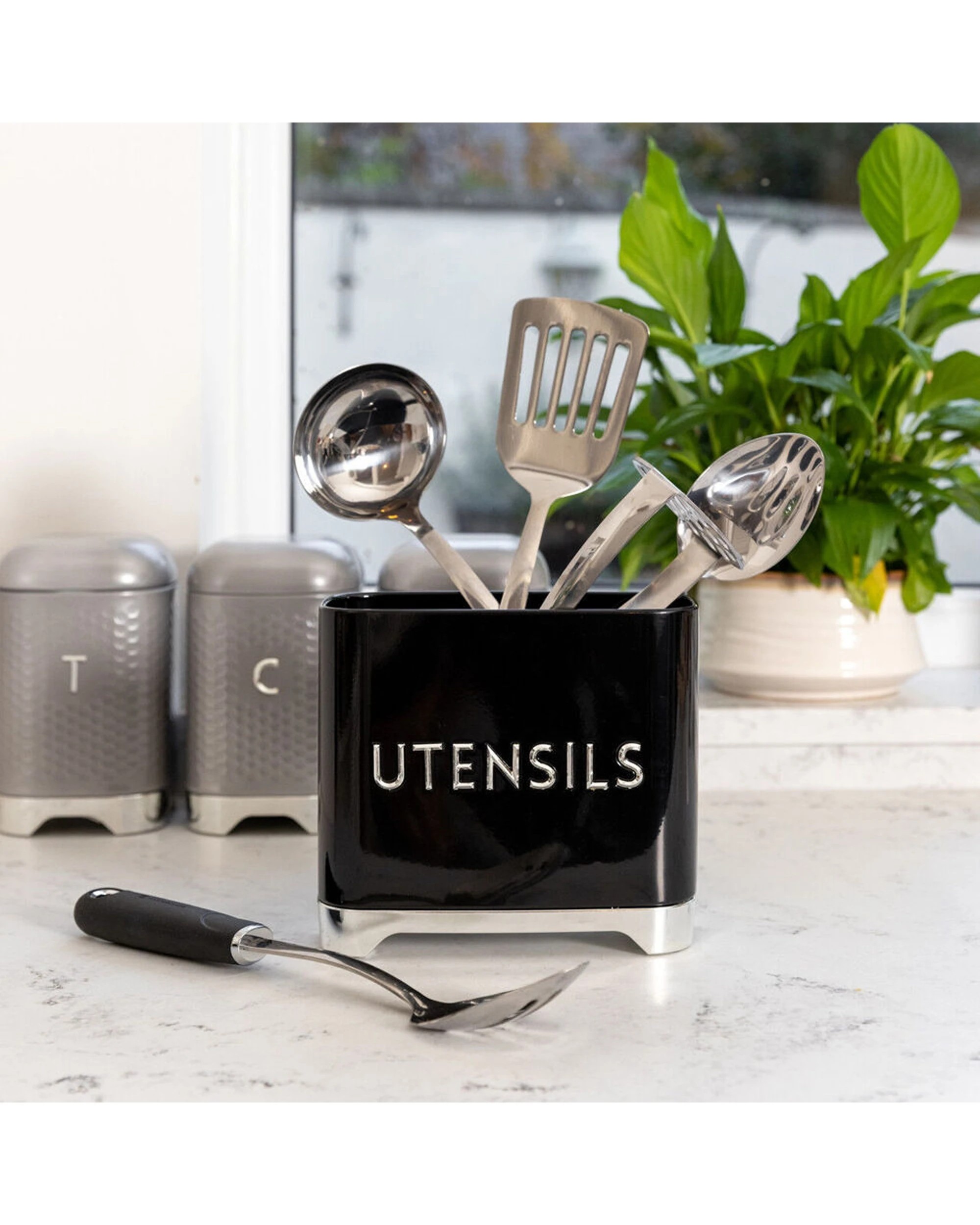 6 Kitchen Craft 2PK Lovello Carbon Steel Utensil Tin Holder Retro Style - Black, 6 of 6