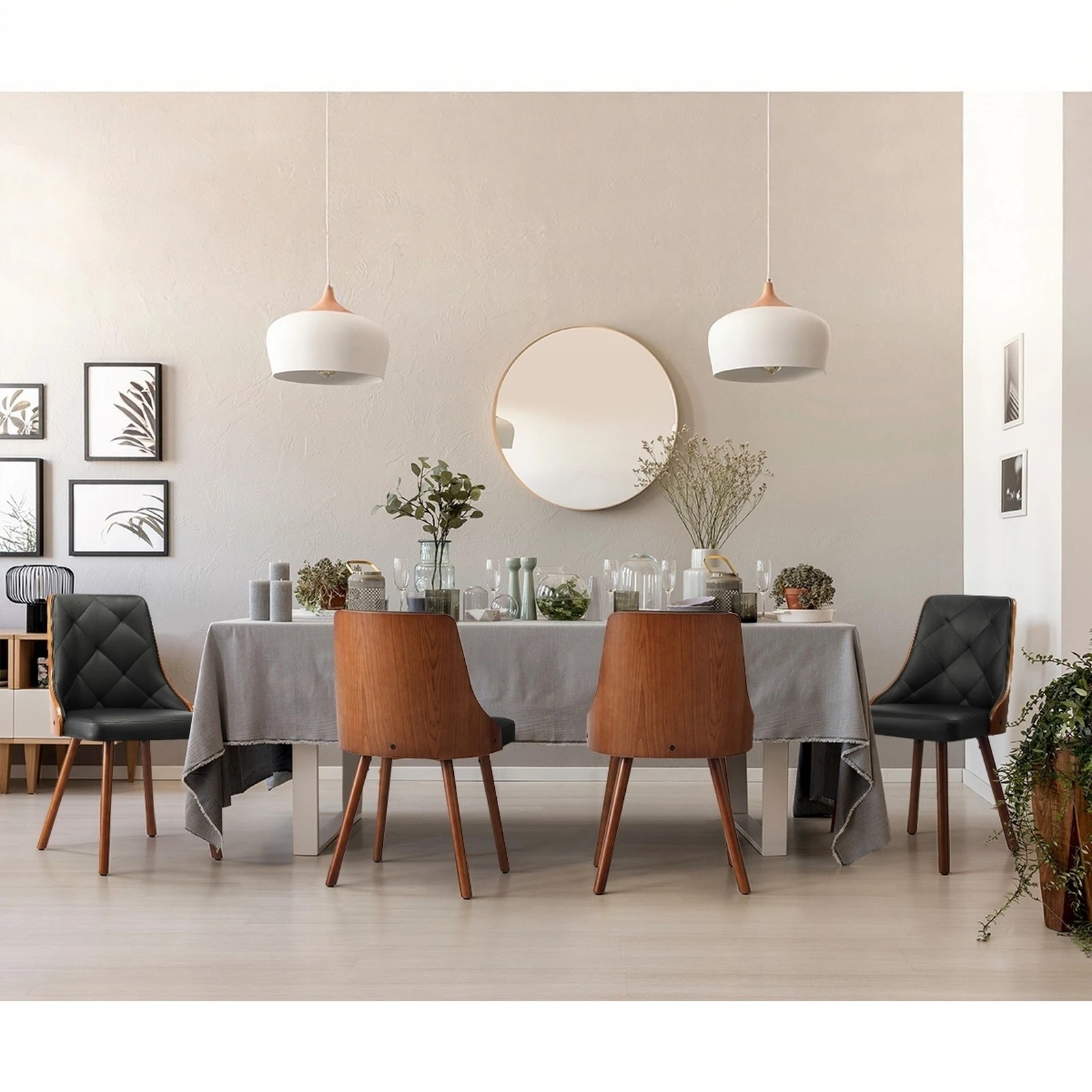 5 Oikiture 2x Dining Chairs Wooden Chair Kitchen Cafe Faux Leather Padded Seat
 - Black, 5 of 10