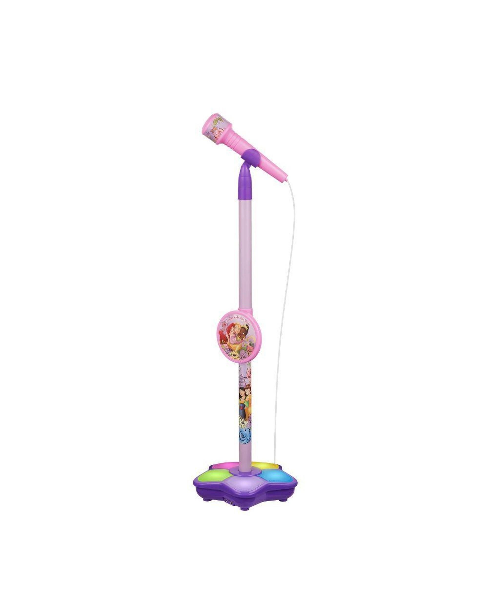 1 Disney Princesses Auxiliary Karaoke Microphone Stand Adjustable Height 53-89cm Colourful Flashing Lights, 1 of 3