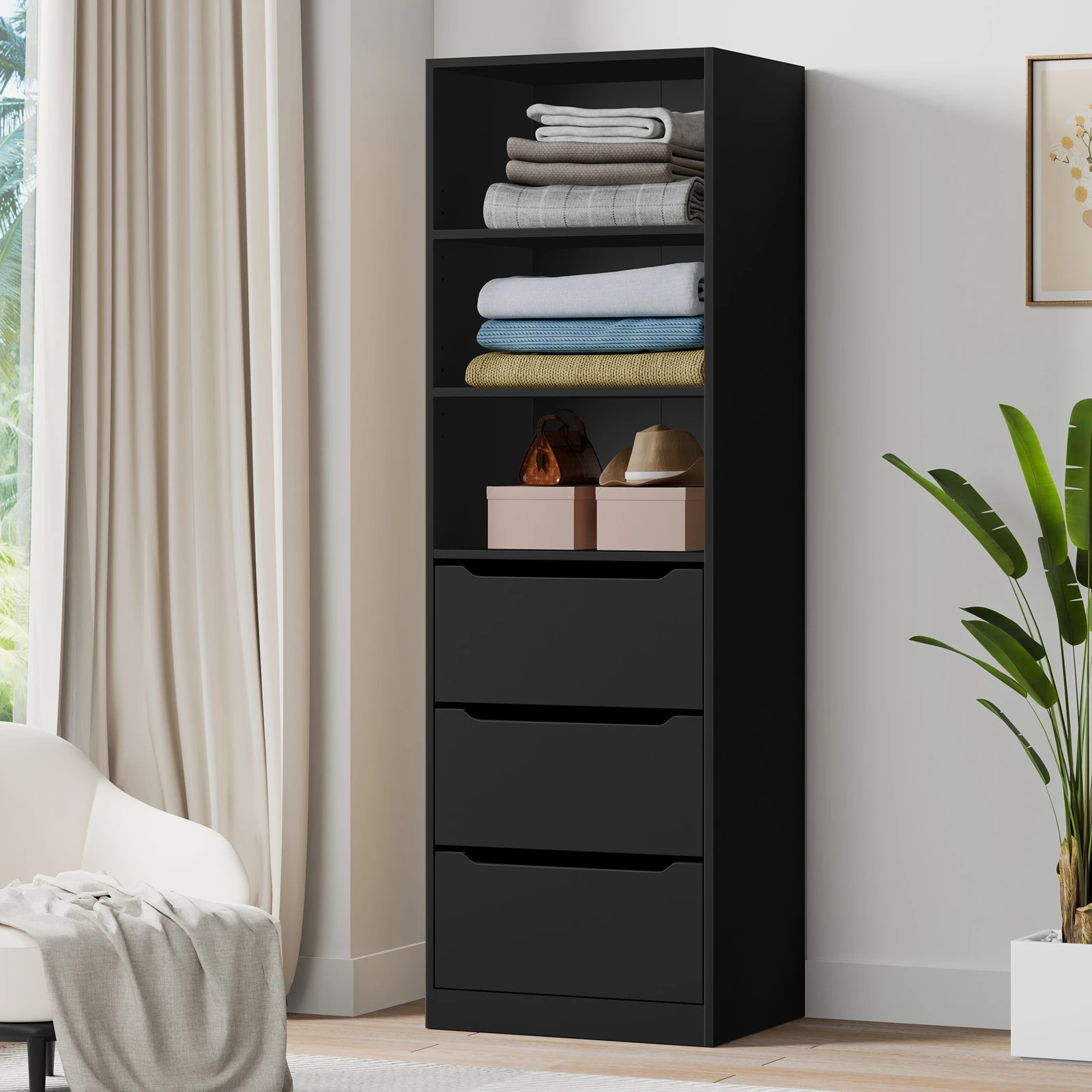 2 Alfordson Wardrobe 3 Drawers Clothes Storage Cabinet - Black, 2 of 10