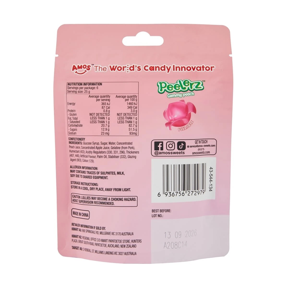 3 Amos Peelerz Peach Gummy Candy 150g, 3 of 3