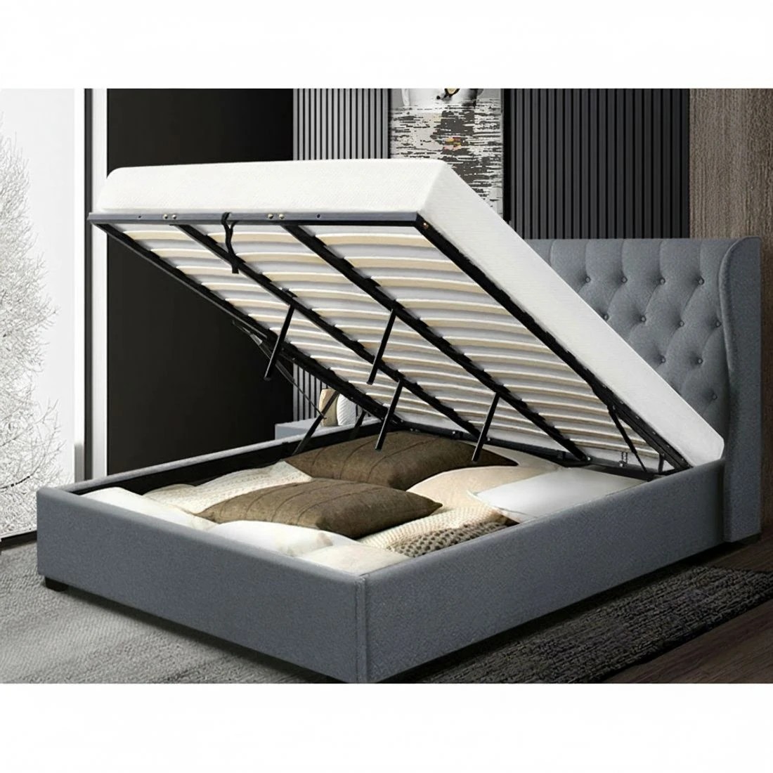 5 Artiss Bed Frame King Size Gas Lift  ISSA - Grey, 5 of 8