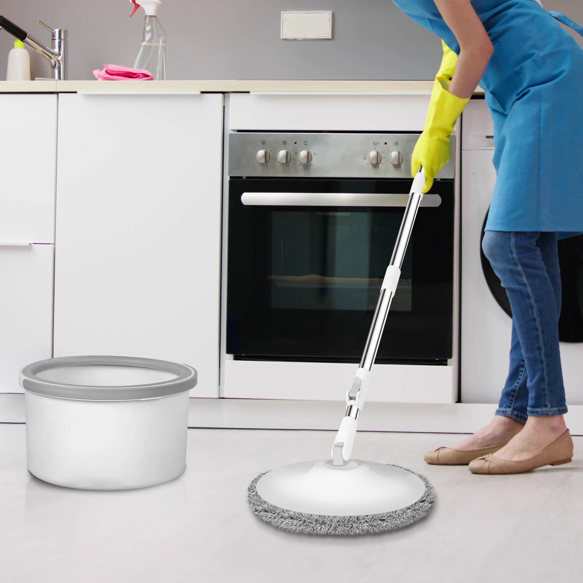 7 Cleanflo 360 Degree Round Spinning Mop and Bucket Set with 2 Free Mop Heads - White, 7 of 7