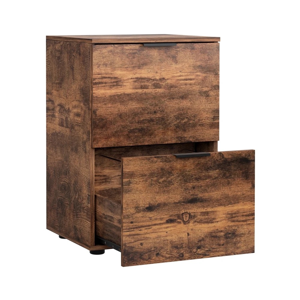 1 Artiss Filing Cabinet Files Storage Office Shelves File Organiser Rustic  2 Drawer - Natural, 1 of 4