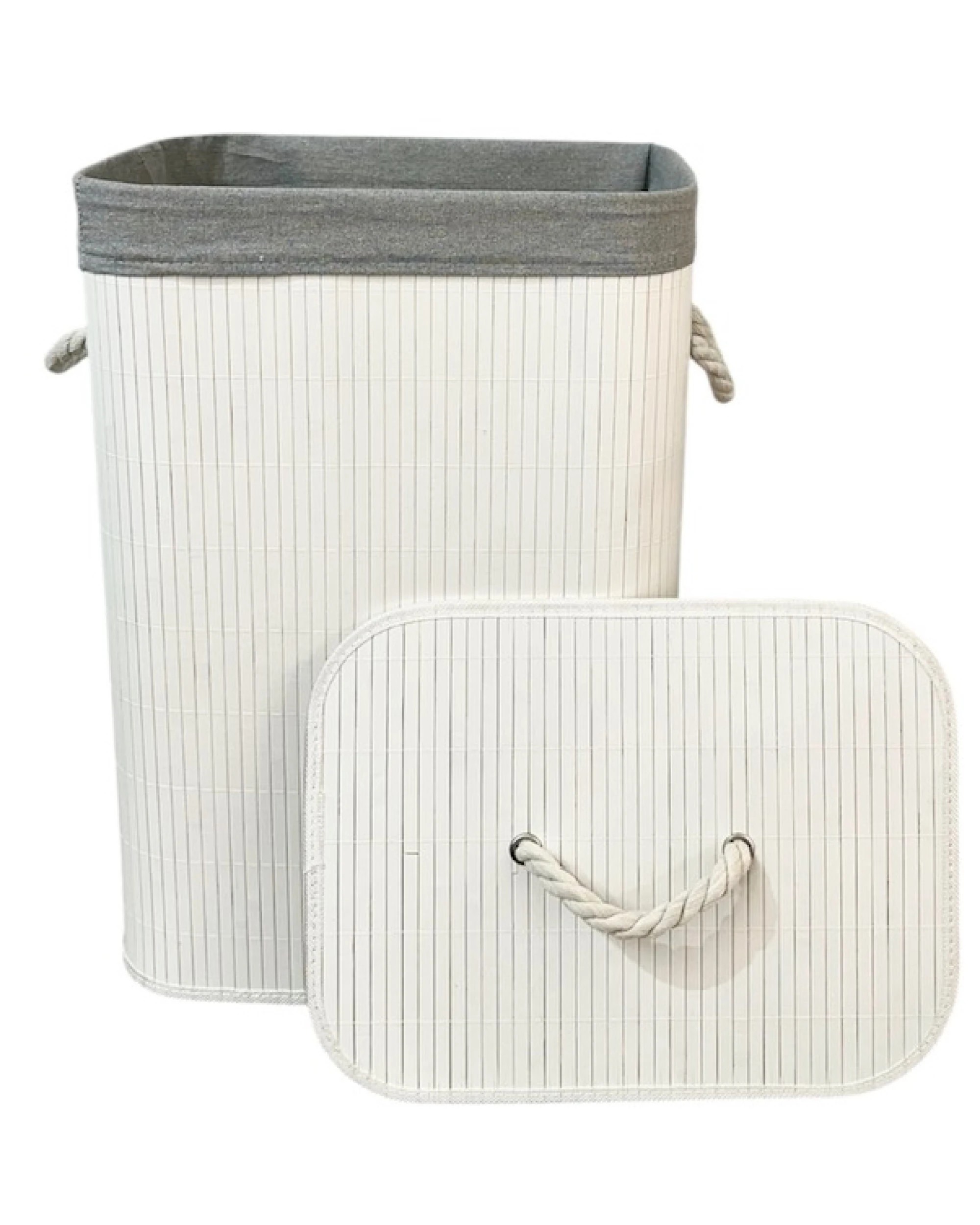1 BR Home BR Home Collapsible Bamboo Laundry Basket in White, 1 of 3
