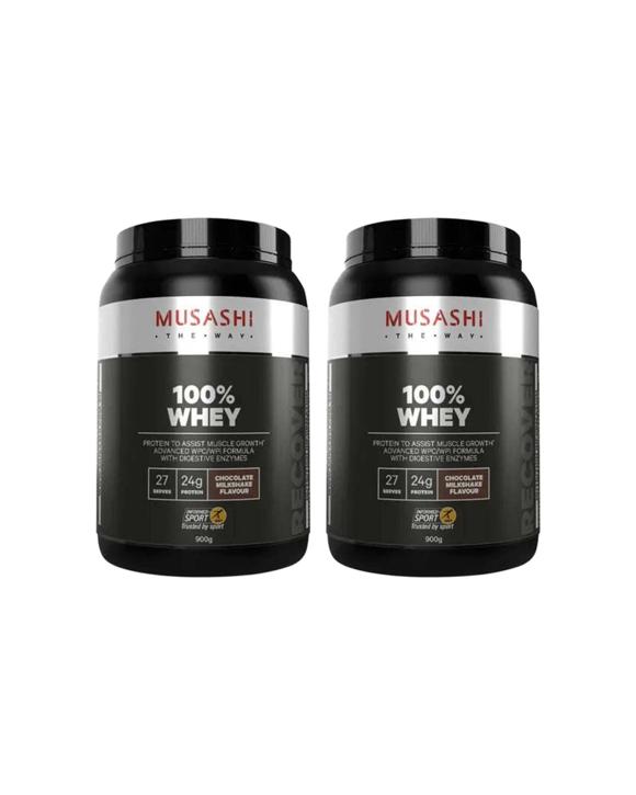 Musashi 2 Pack Whey Protein Concentrate & Isolate Chocolate Flavour 900g - Black