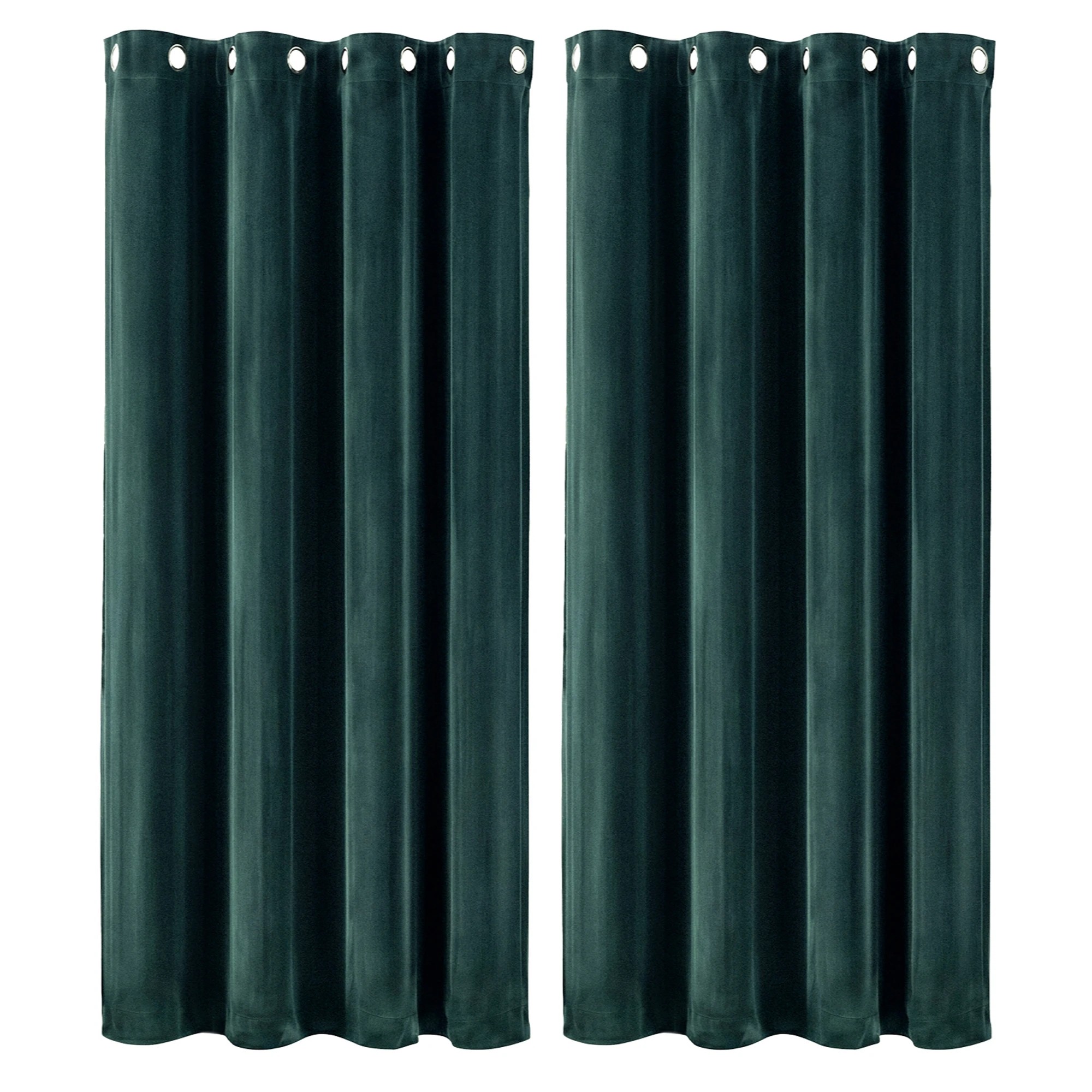 1 Marlow Blackout Curtains 2 Panels Velvet Room Darkening Eyelet Curtains Green, 1 of 8