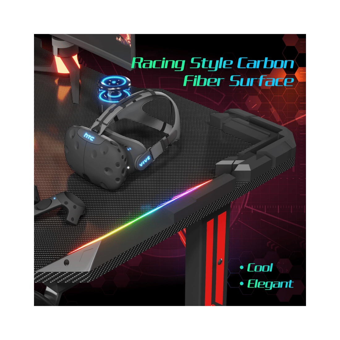 5 Advwin Gaming Desk 120cm With Rgb Led Light Computer Desk, 5 of 6