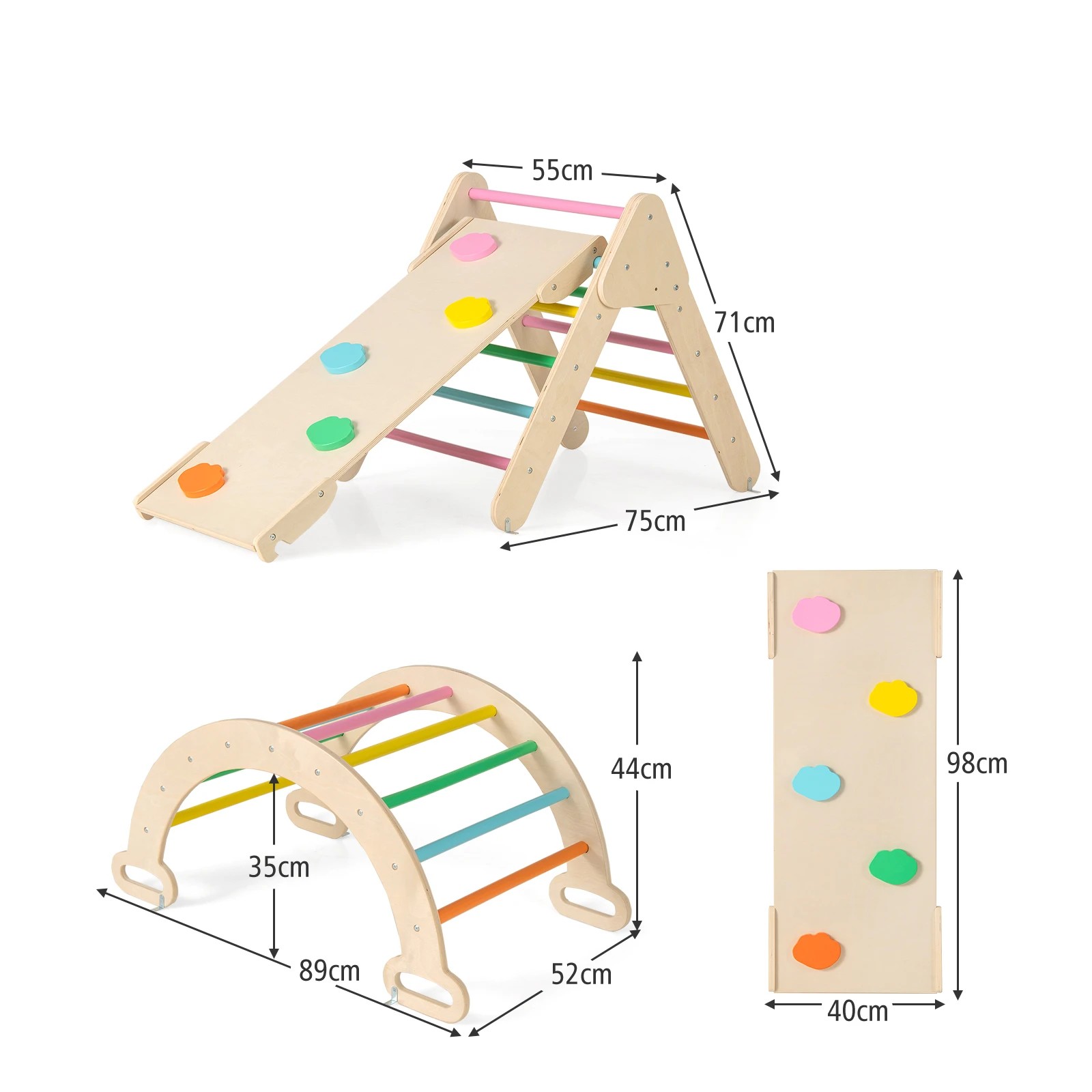 3 Costway Kids Climb Playset Wood Climbing Frame Rocking Arch Slide, 3 of 6