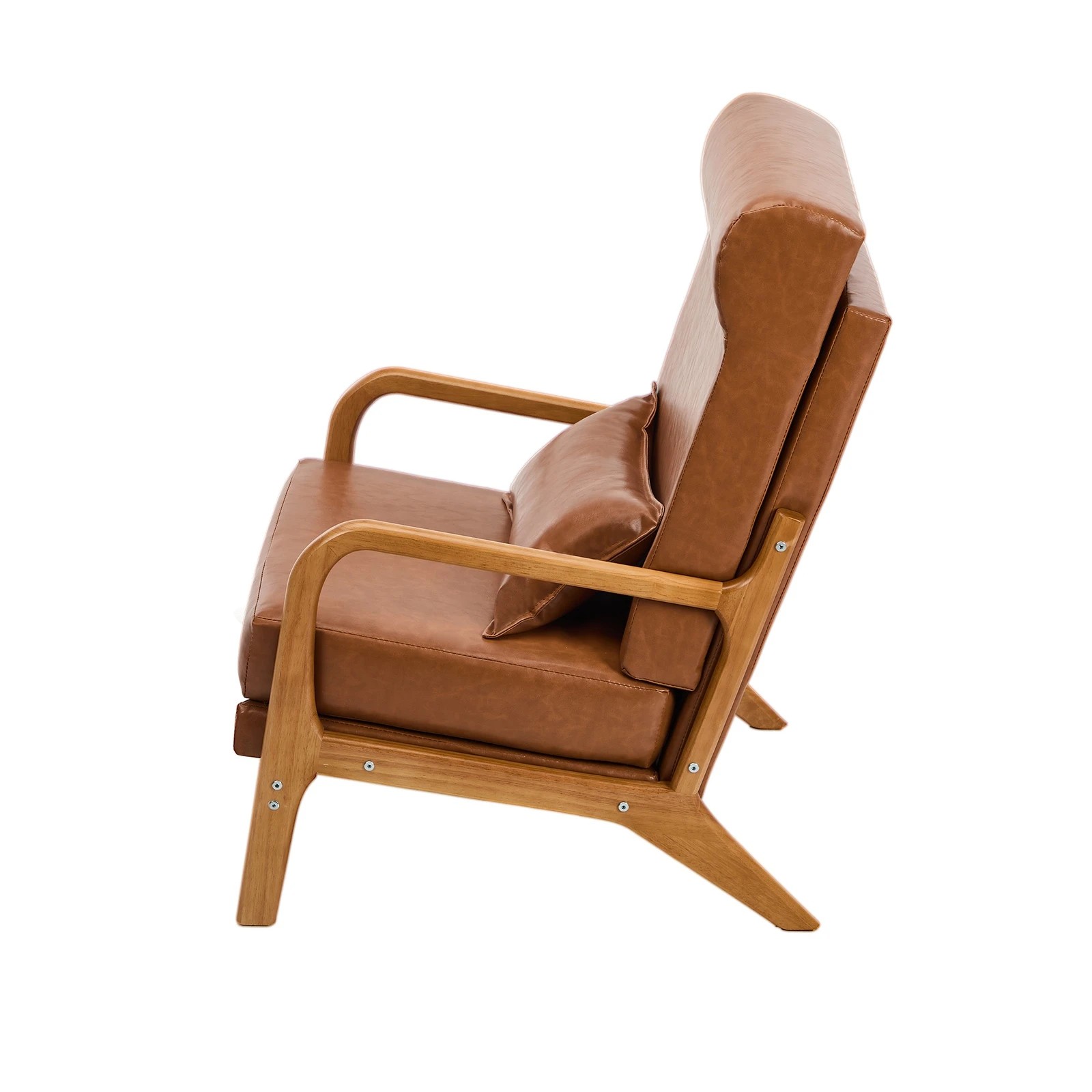 8 Oikiture Armchair PU Leather Lounge Chair with Lumbar Pillow - Brown, 8 of 10