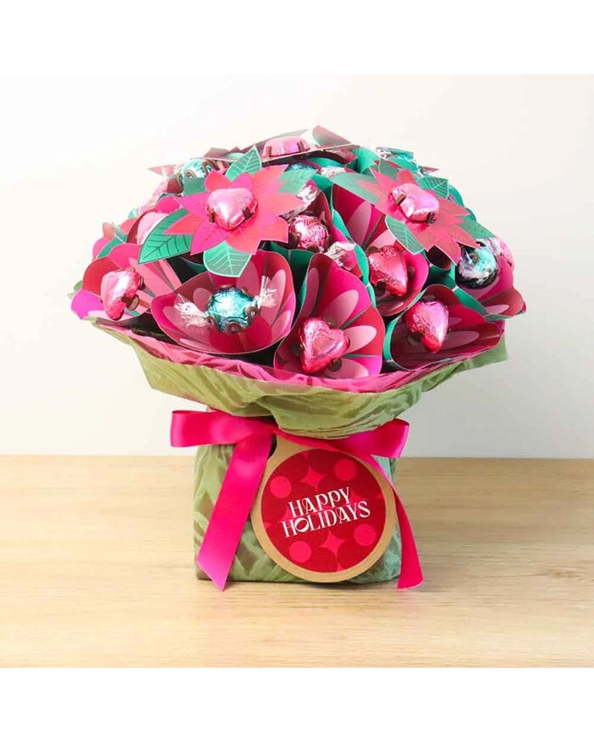 4 Edible Blooms Poinsettia Chocolate Bouquet With Festive Ribbon Large - Multi, 4 of 5