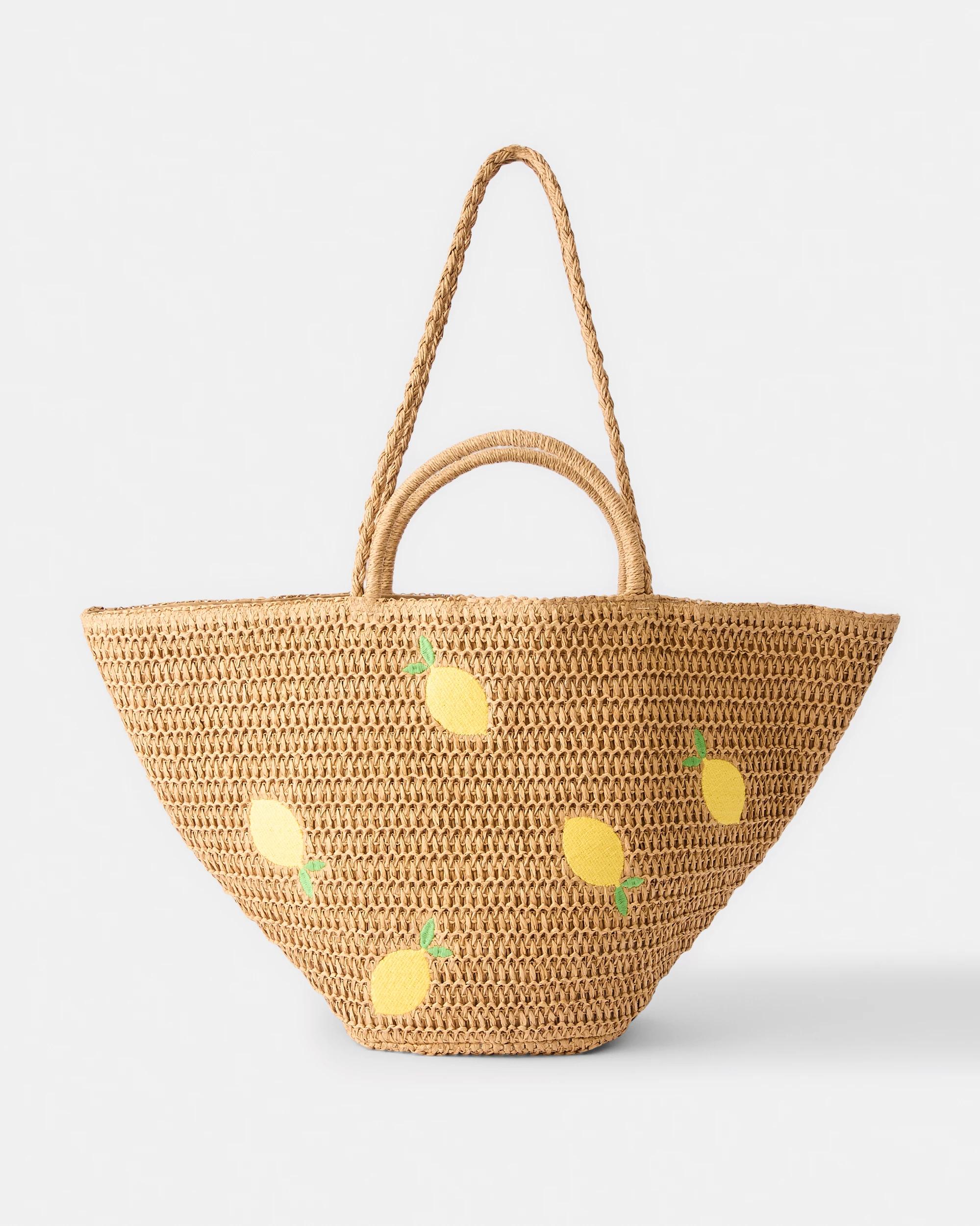 1 Basket Straw Tote Bag Lemons, 1 of 5