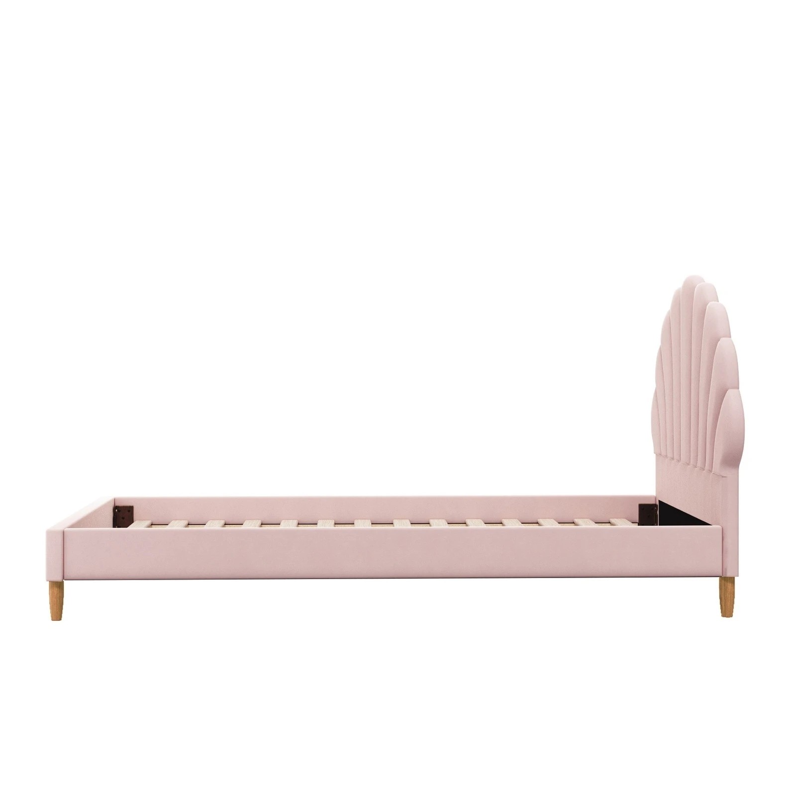 6 Oikiture Bed Frame Single Size Scallop-Shape Bedhead Velvet with Mattress - Pink, 6 of 7