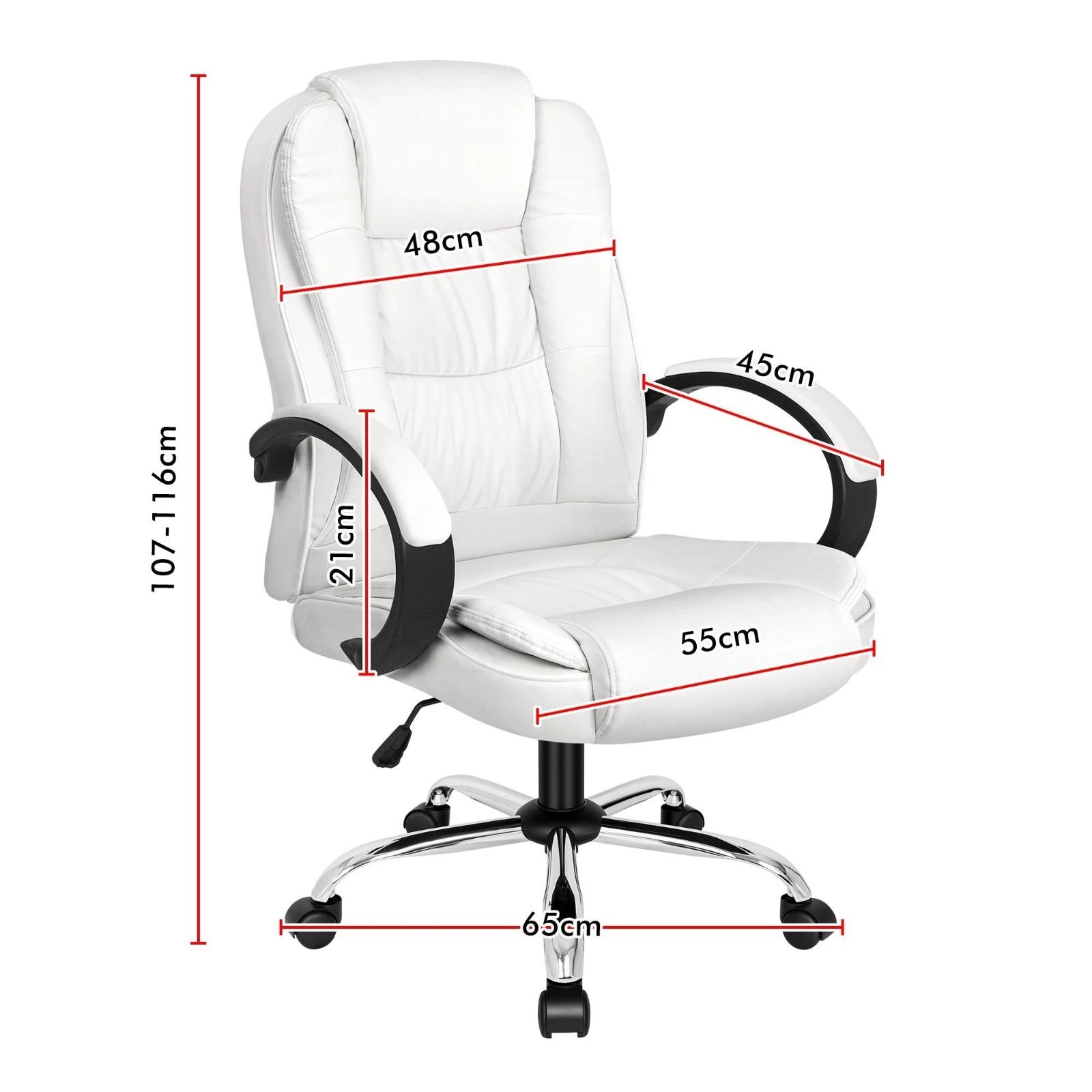 3 Alfordson Office Chair Executive PU Leather Computer Gaming Racer Seat - White, 3 of 10