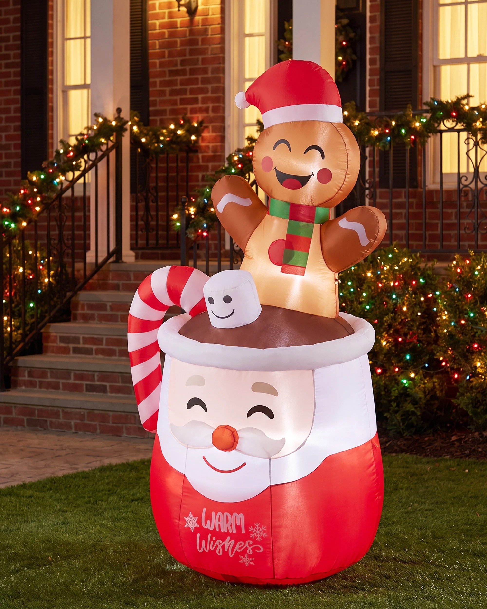 ZUNI Christmas Inflatable 1.8M Gingerbread Man in Hot Cocoa Mug LED ...