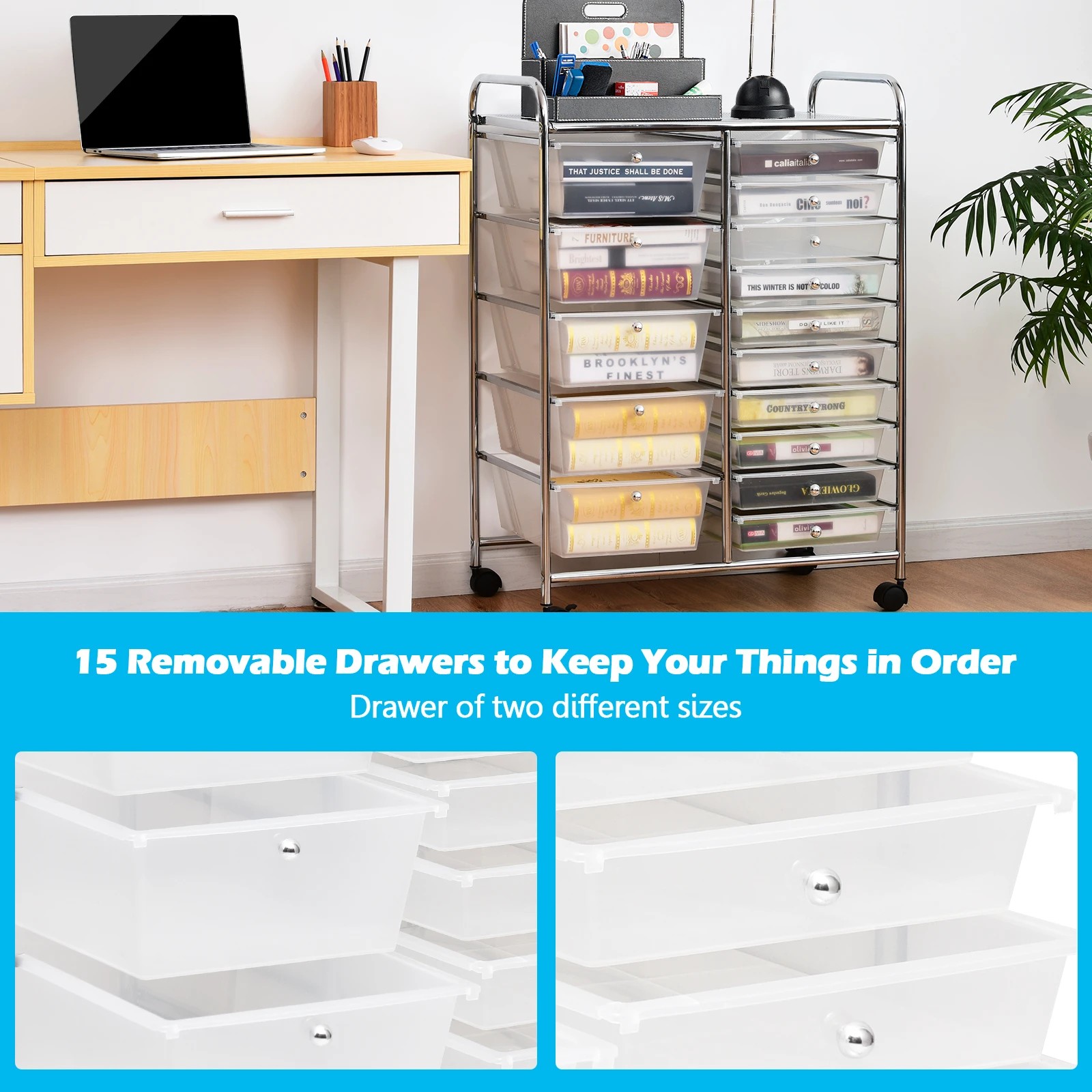 3 Costway 15-Drawers Rolling Storage Cart Mobile Utility Trolley - White, 3 of 9