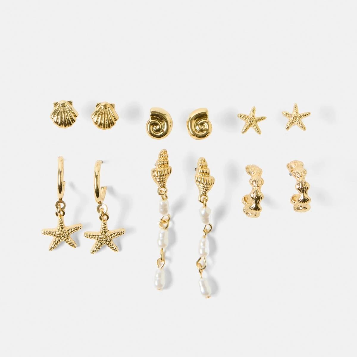 1 6 Pack Beach Stud and Hoop Earrings - Gold Tone Gold, 1 of 5
