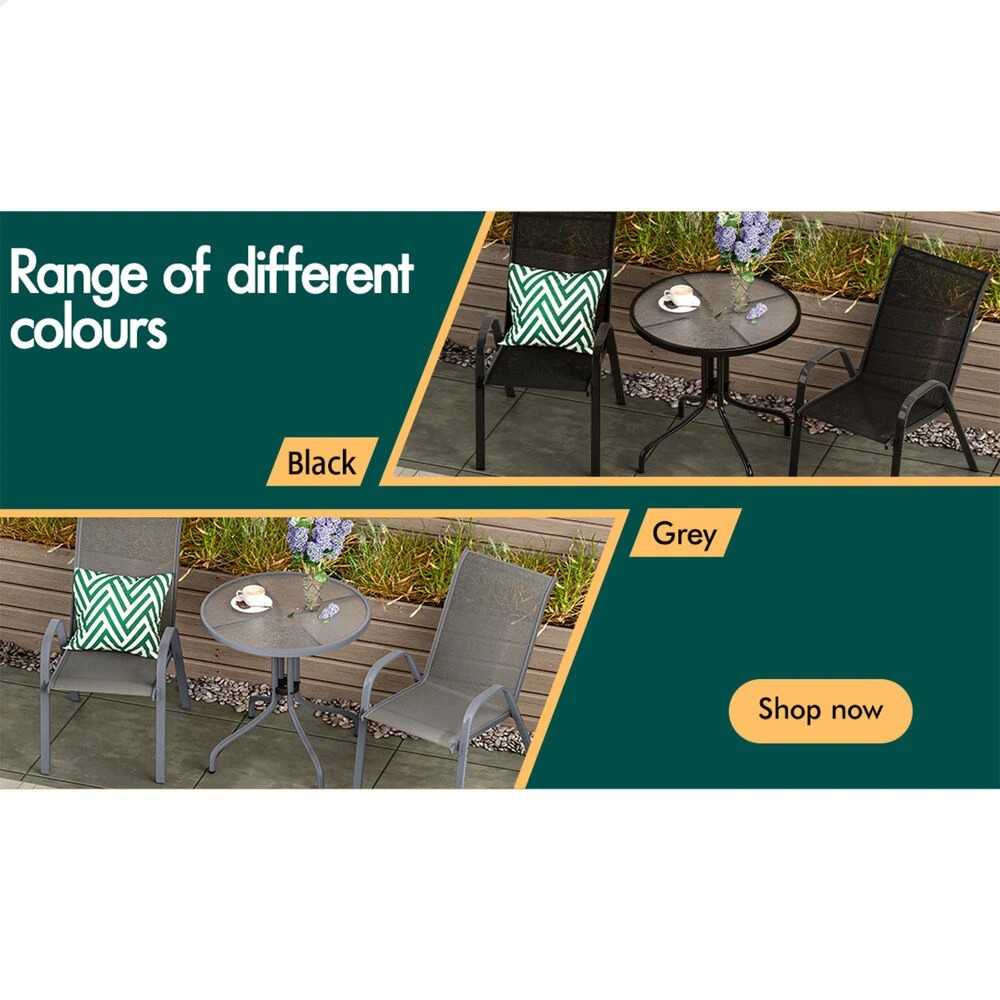 10 Alfordson 3PCS Outdoor Furniture Patio Table and Chairs Set Garden Round - Black, 10 of 10