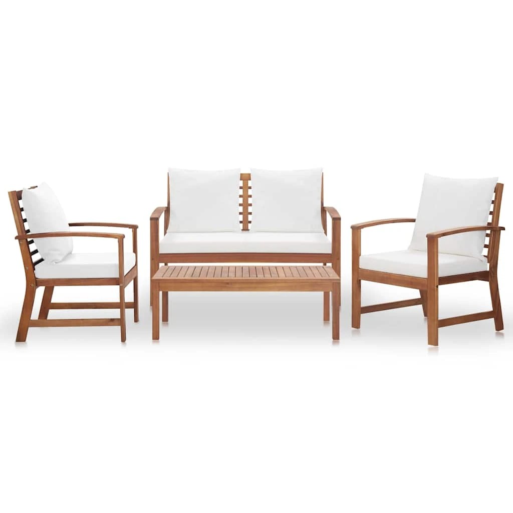 1 Vidaxl 4 Piece Garden Lounge Set With Cushions Solid Acacia Wood - White, 1 of 8