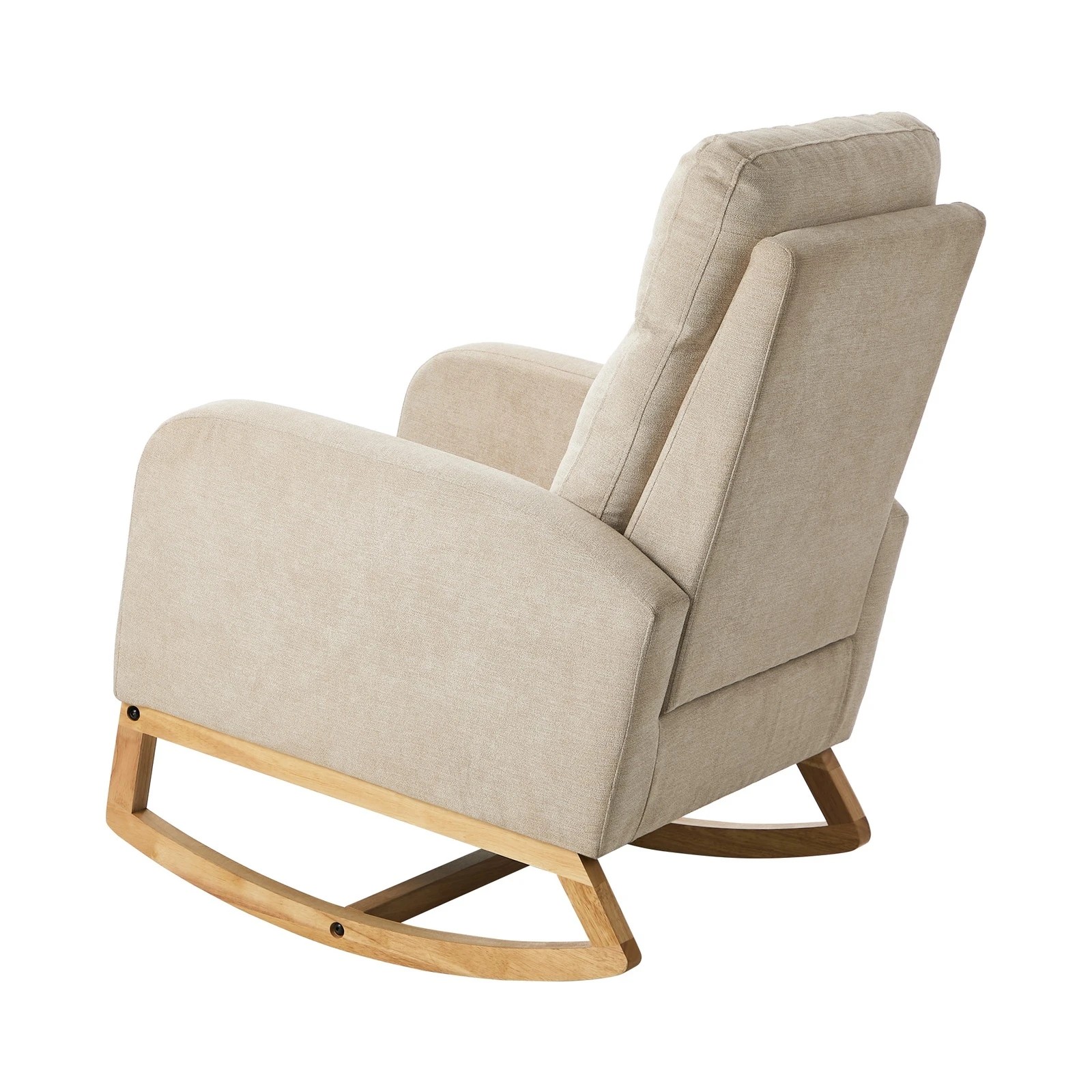 10 Oikiture 2x Rocking Armchair Linen Fabric Lounge Chair Accent Chair - Beige, 10 of 10