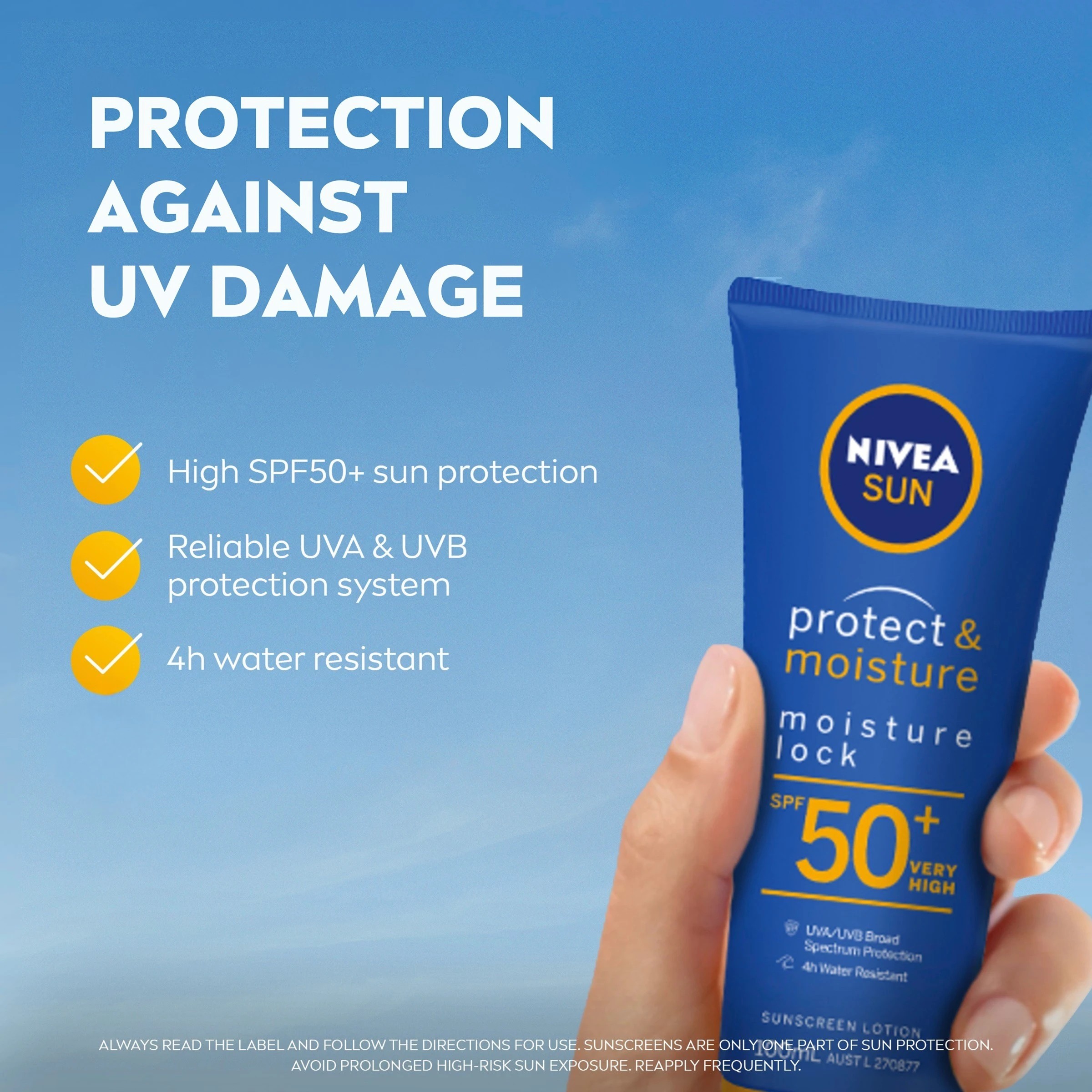 3 Nivea Sun Protect & Moisture SPF50+ Sunscreen Lotion 100ml - Panthenol and Vitamin E, 3 of 8