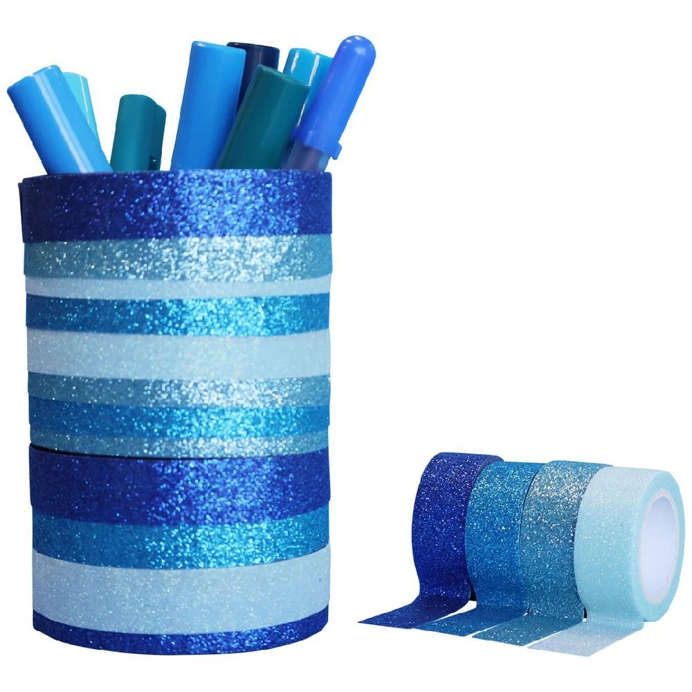 3 X-Press It Glitter Deco Tape 15mm x 3m Blue 4 Pack, 3 of 3