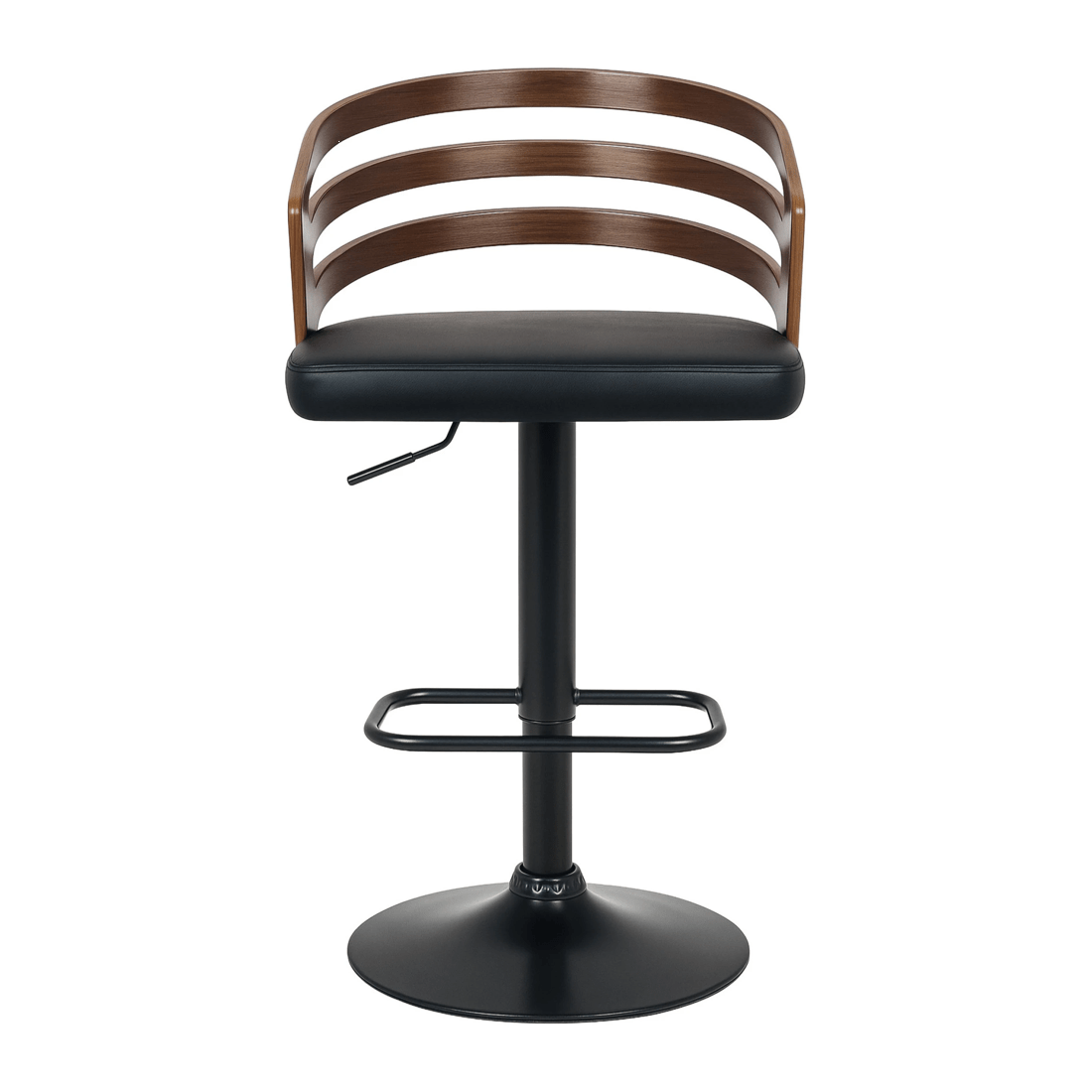 2 Sarantino Set of 3 Bentwood Walnut Barstool Leather Seat and Metal Base, 2 of 4