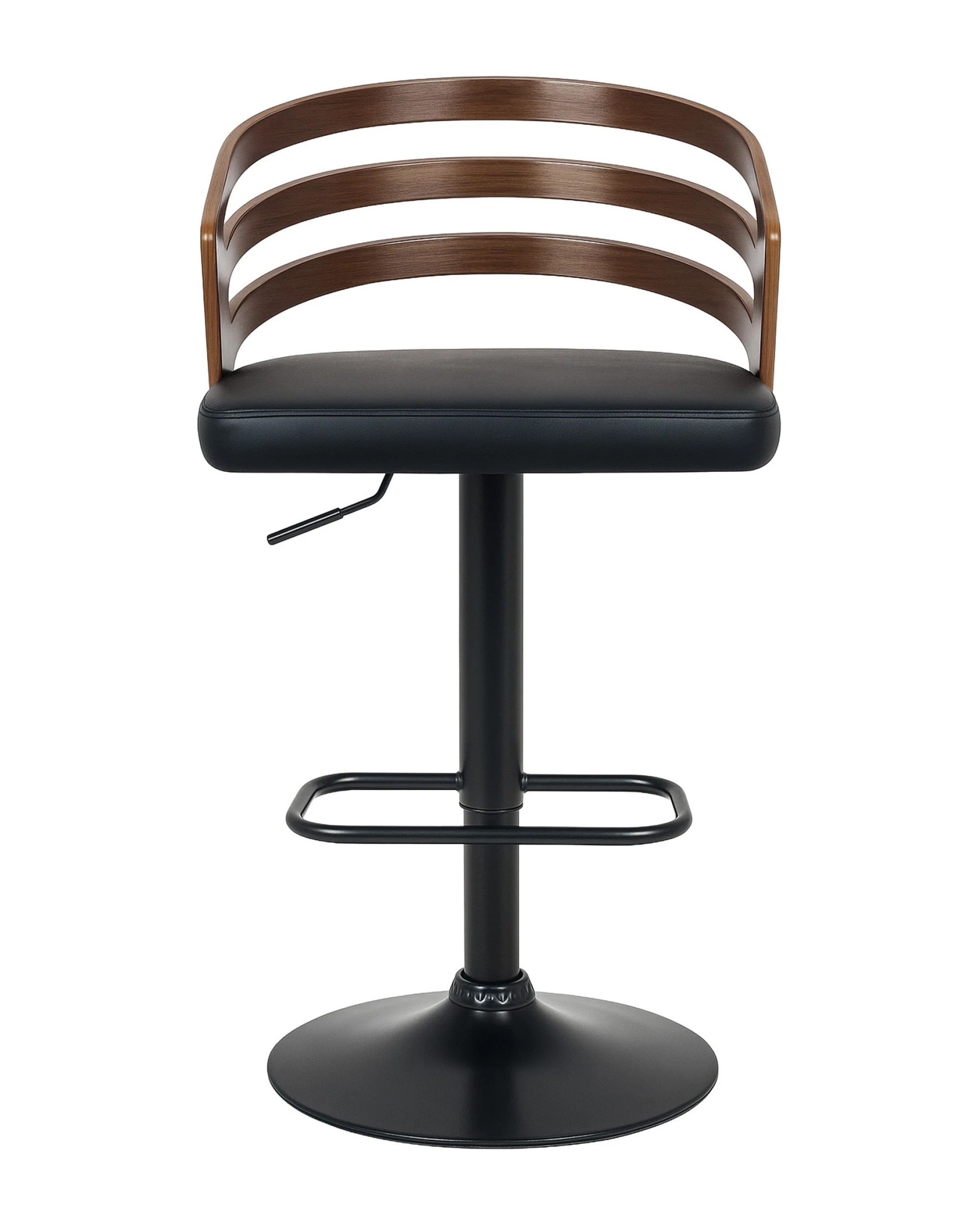 2 Sarantino Set of 3 Bentwood Walnut Barstool Leather Seat and Metal Base, 2 of 4