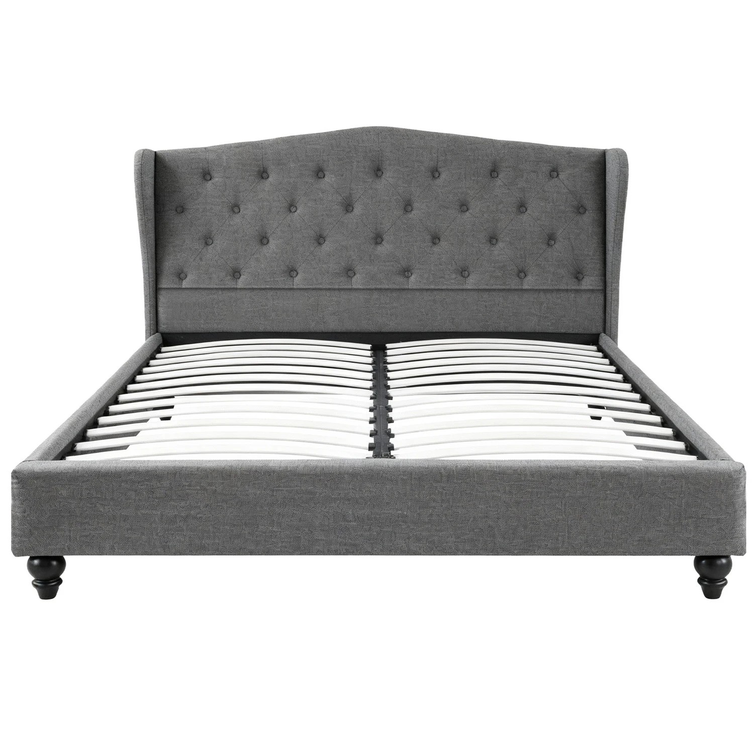 3 Artiss Queen Bed Frame with Wingback Headboard  Linen Upholste Platform Bed Base - Grey, 3 of 6