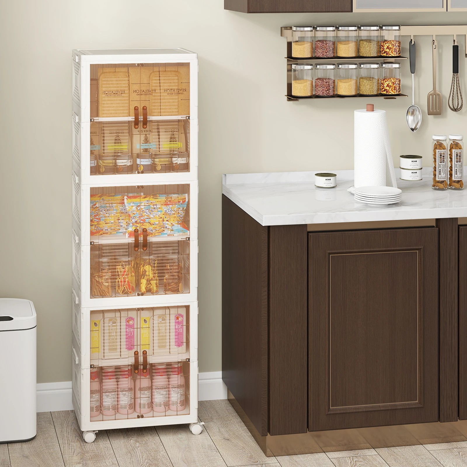 3 Costway 6-Cube Stackable Shoe Cabinet Folding Mobile Shoe Box Rack Storage Bins Organiser, 3 of 5