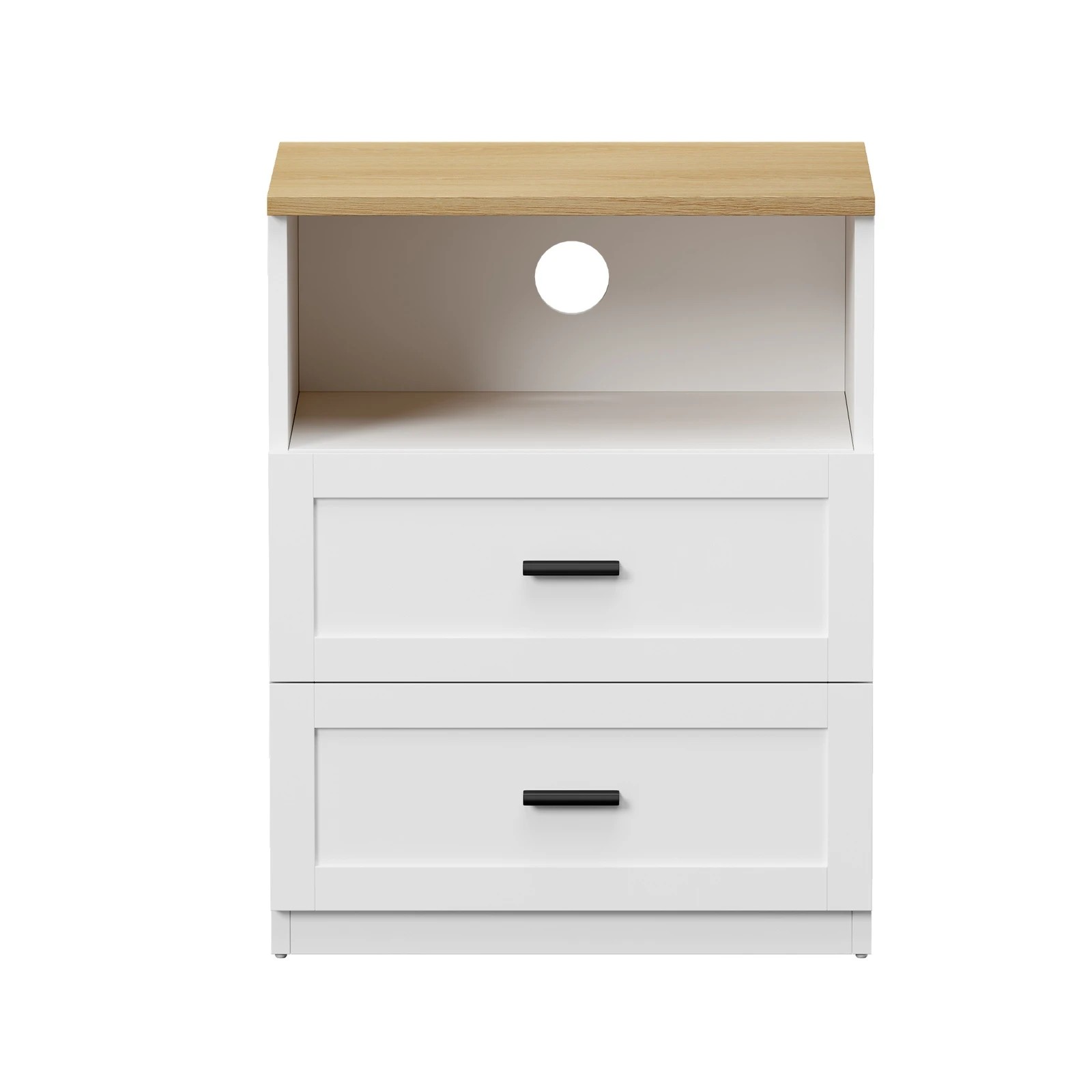 6 Oikiture 2pc Bedside Table 2 Drawers Open Shelf Nightstand Cabinet - White, 6 of 8