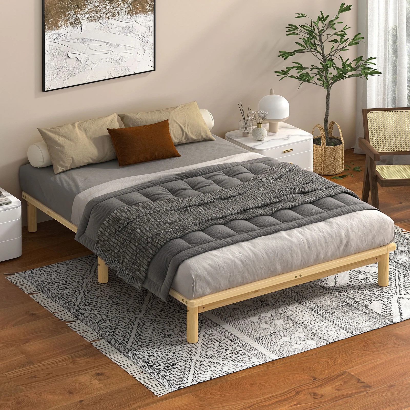 2 Alfordson Bed Frame Wooden Timber Double Size Mattress Base Platform Basia - Natural, 2 of 10