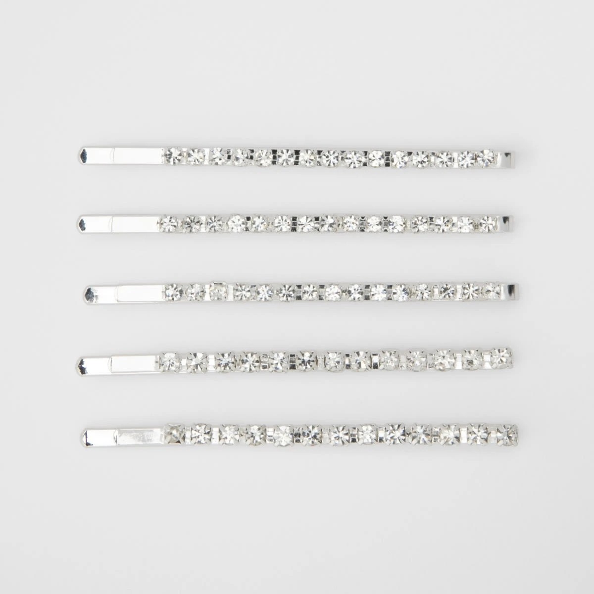 1 5 Pack Silver Tone Diamante Slide Hair Clips, 1 of 4
