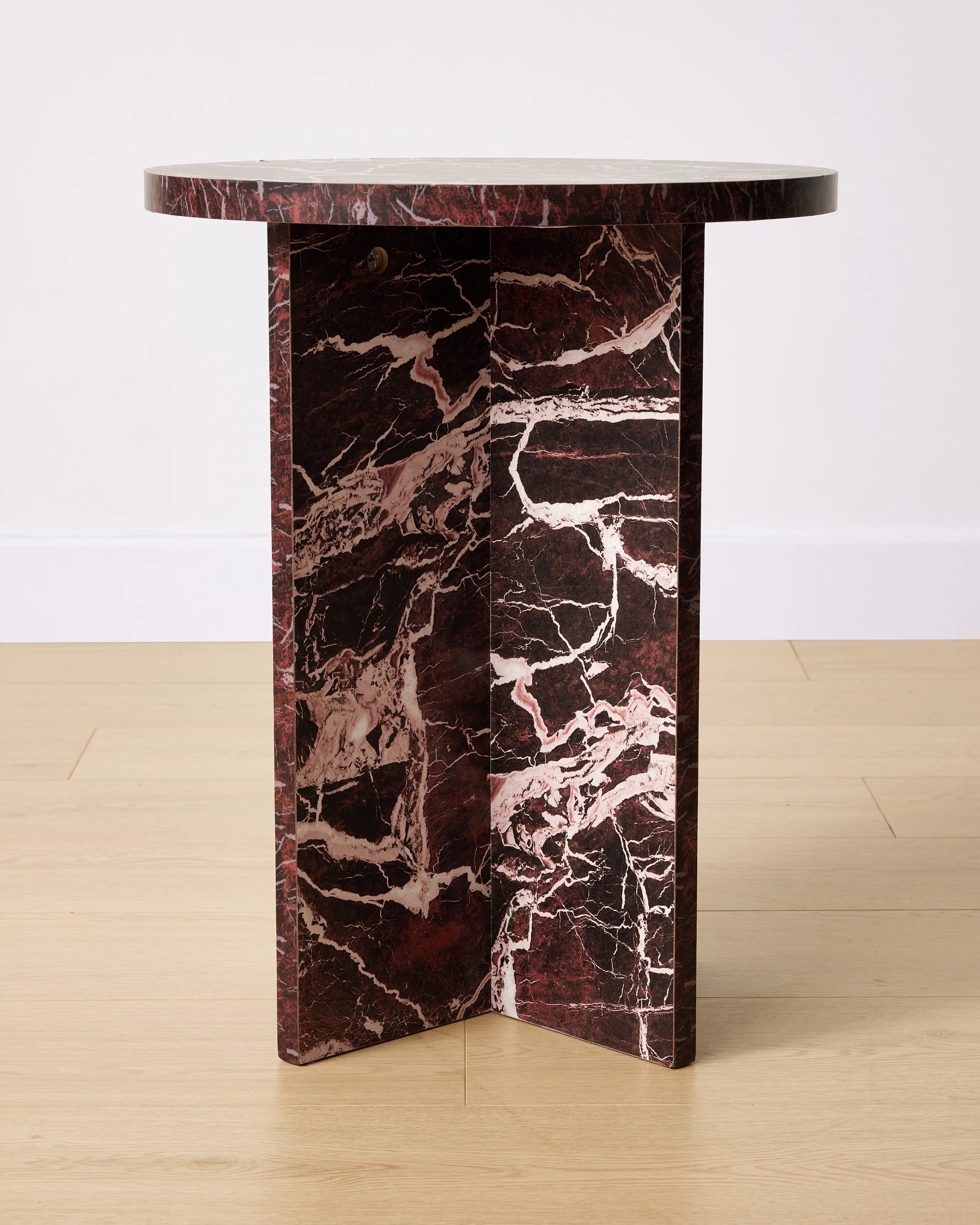 2 Round Marble Look Side Table - Red, 2 of 5