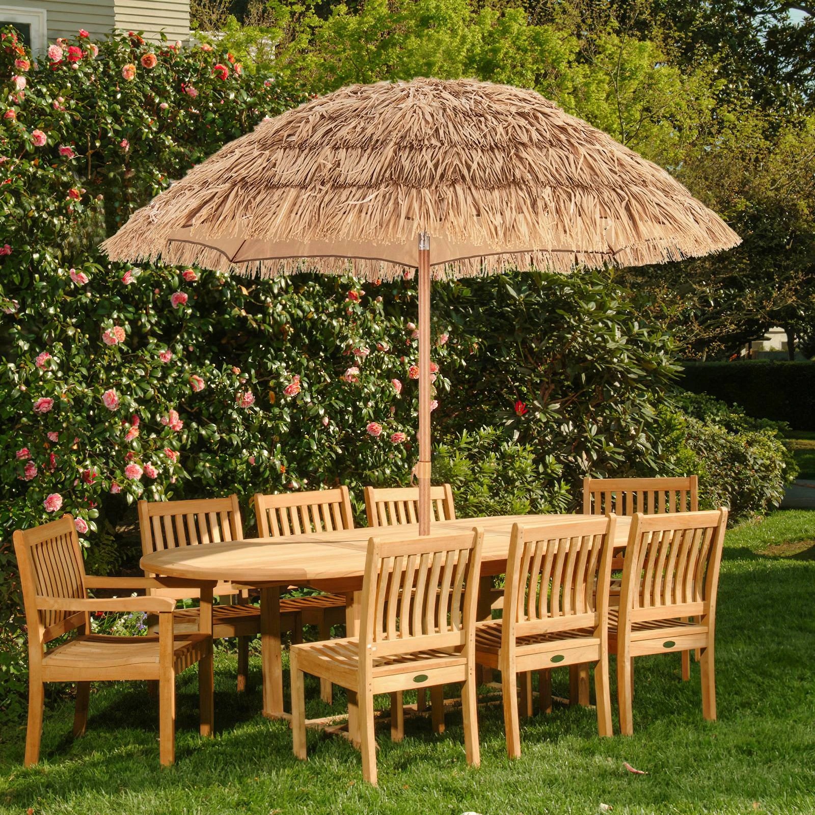 2 Costway 2M Foldable Thatched Tiki Umbrella Outdoor Portable Sunshade - Beige, 2 of 2