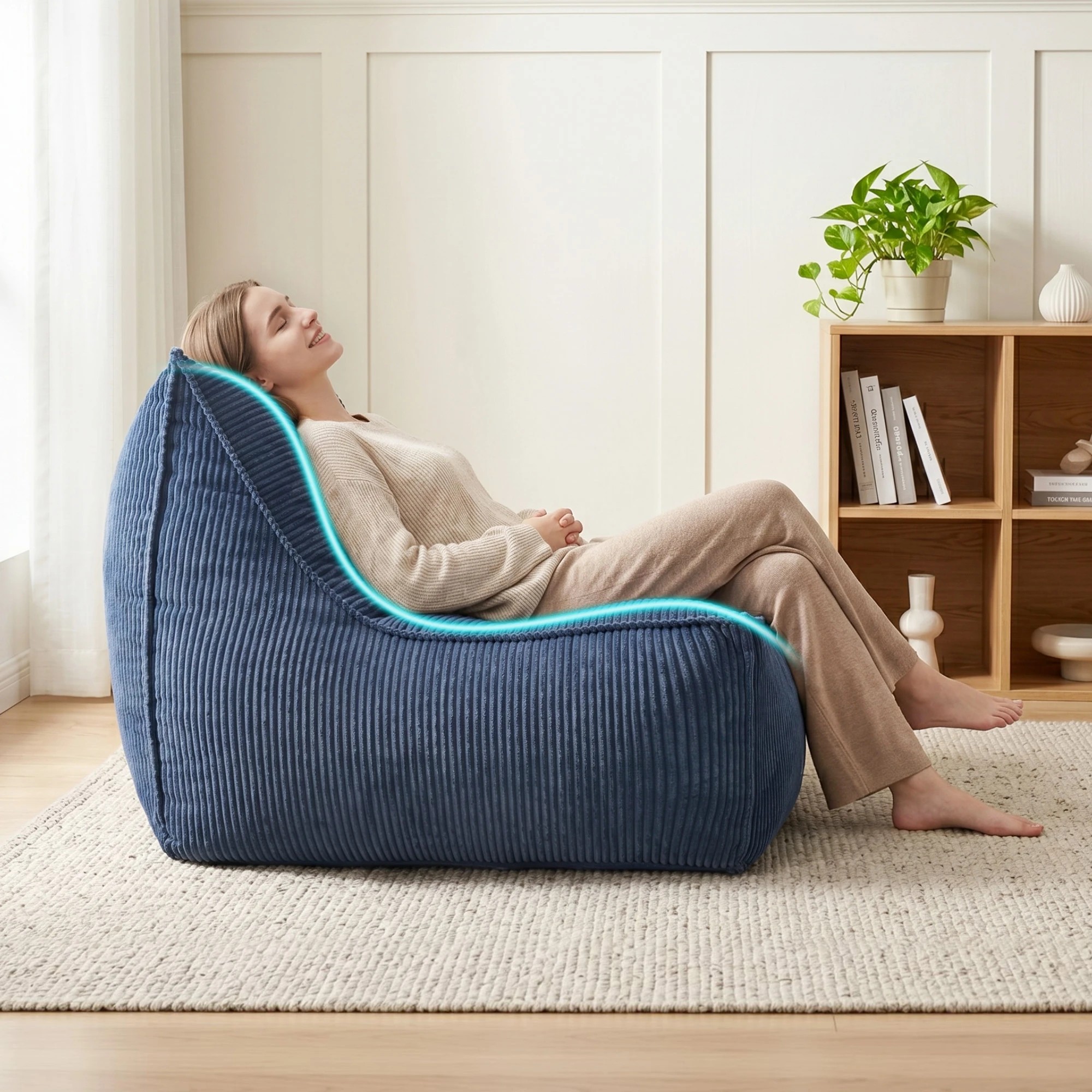 6 Artiss Bean Bag Chair Cover Corduroy No Filler Washable Lazy Sofa Cover - Blue, 6 of 10