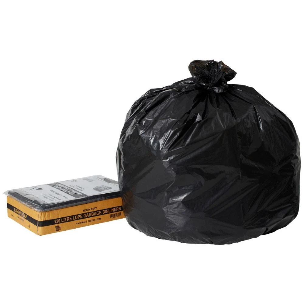 1 Tailored Packaging All Purpose Bin Liners 120L 100 Pack Black, 1 of 2