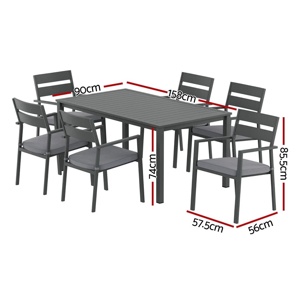 2 Gardeon Outdoor Dining Set 7 Piece Aluminum Table Chairs Setting - Black, 2 of 6
