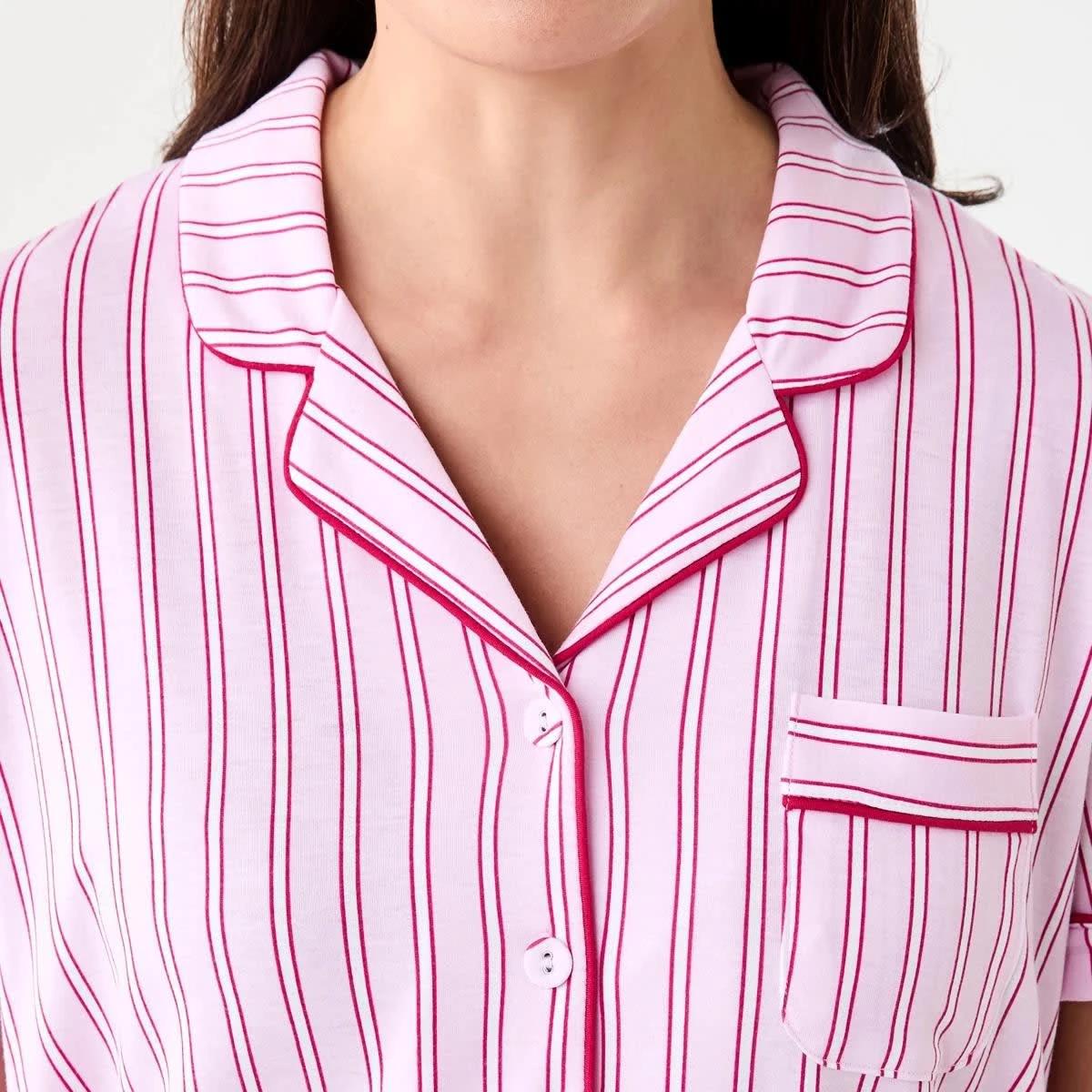 5 Short Sleeve Top and Shorts Comfort Pyjama Set TONAL STRIPE PINK LADY, 5 of 8